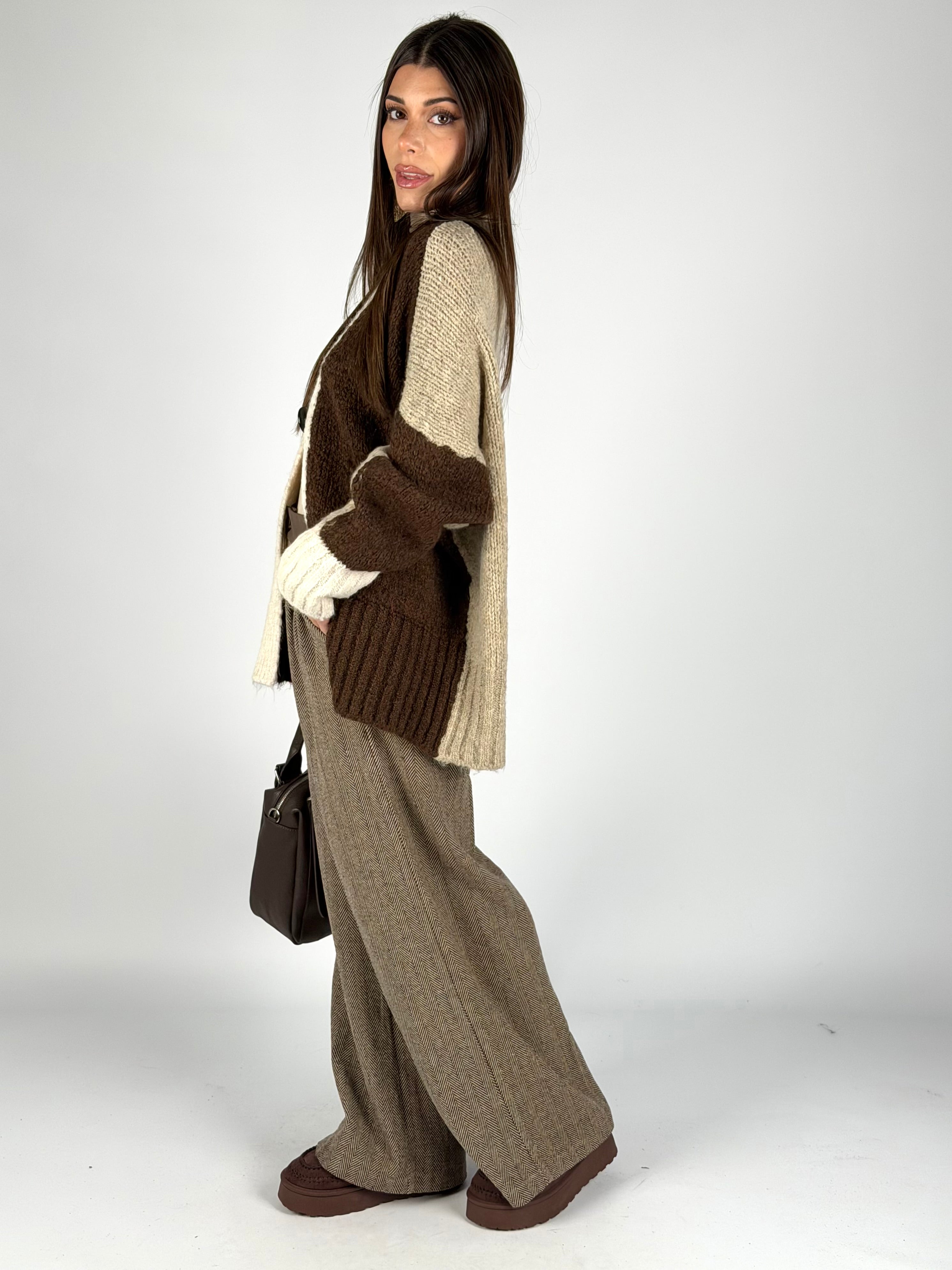 Cardigan due colori moro