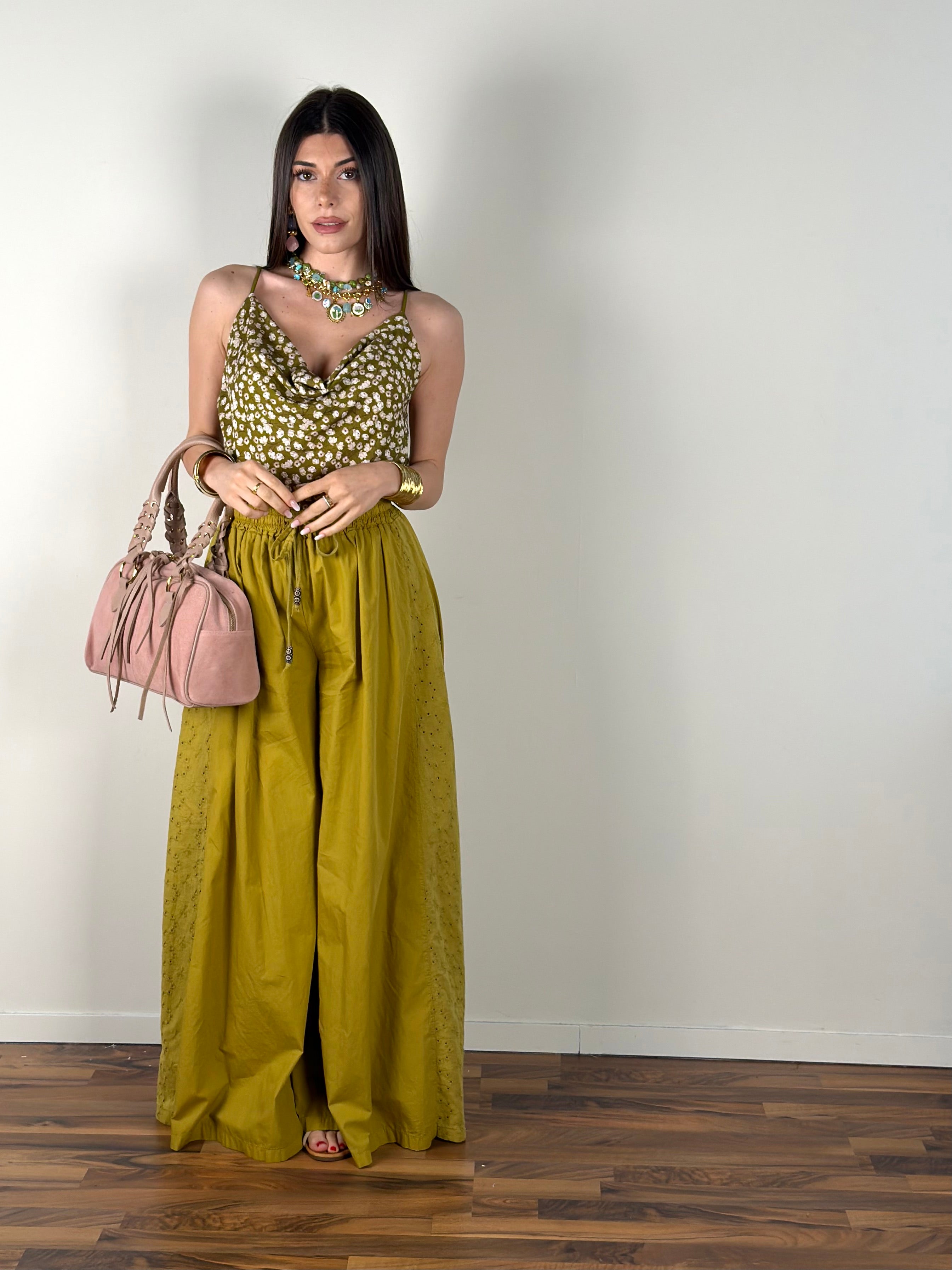 Pantalone colors pizzo sangallo verde acido