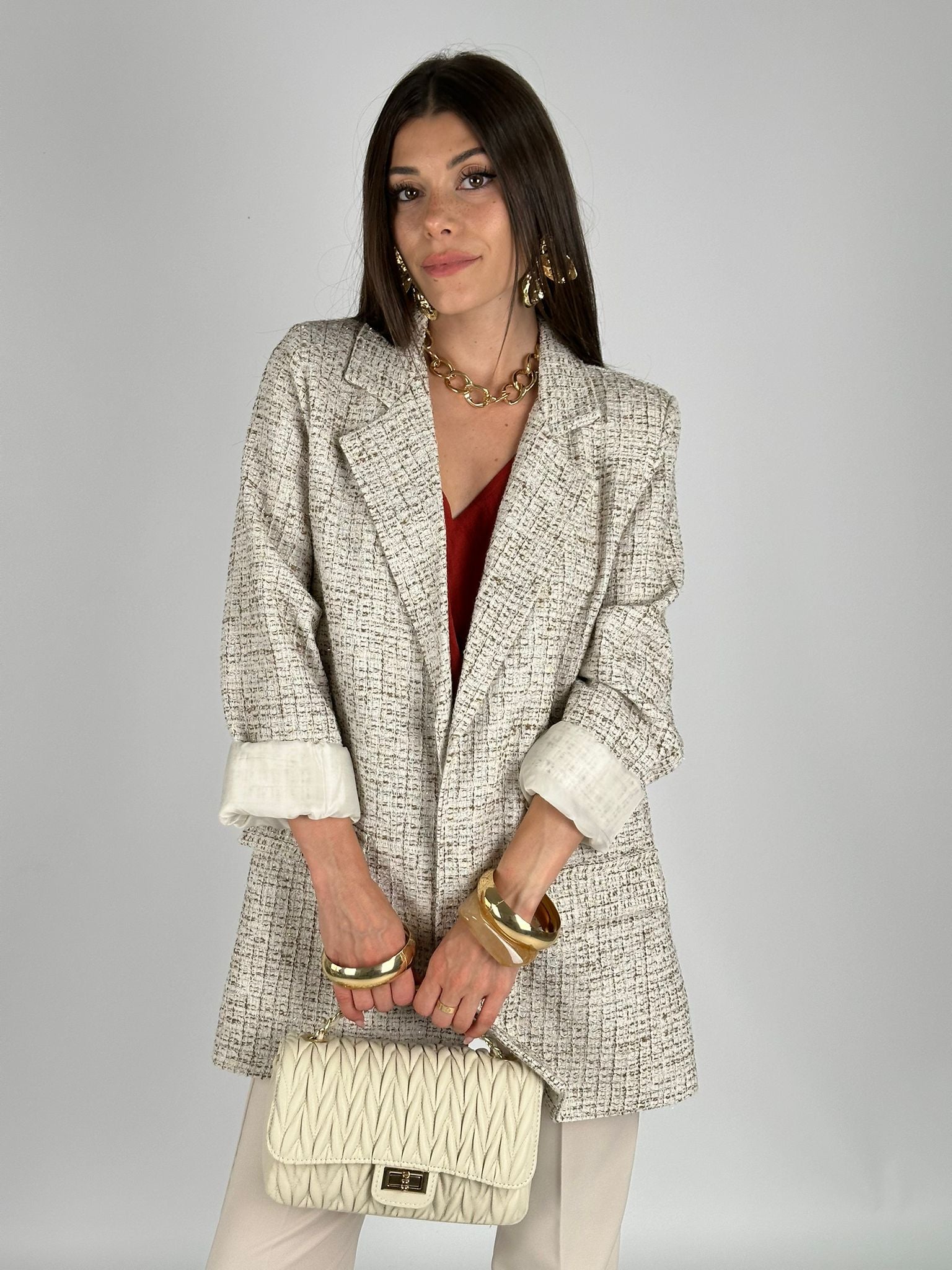 Giacca boucle elegant beige