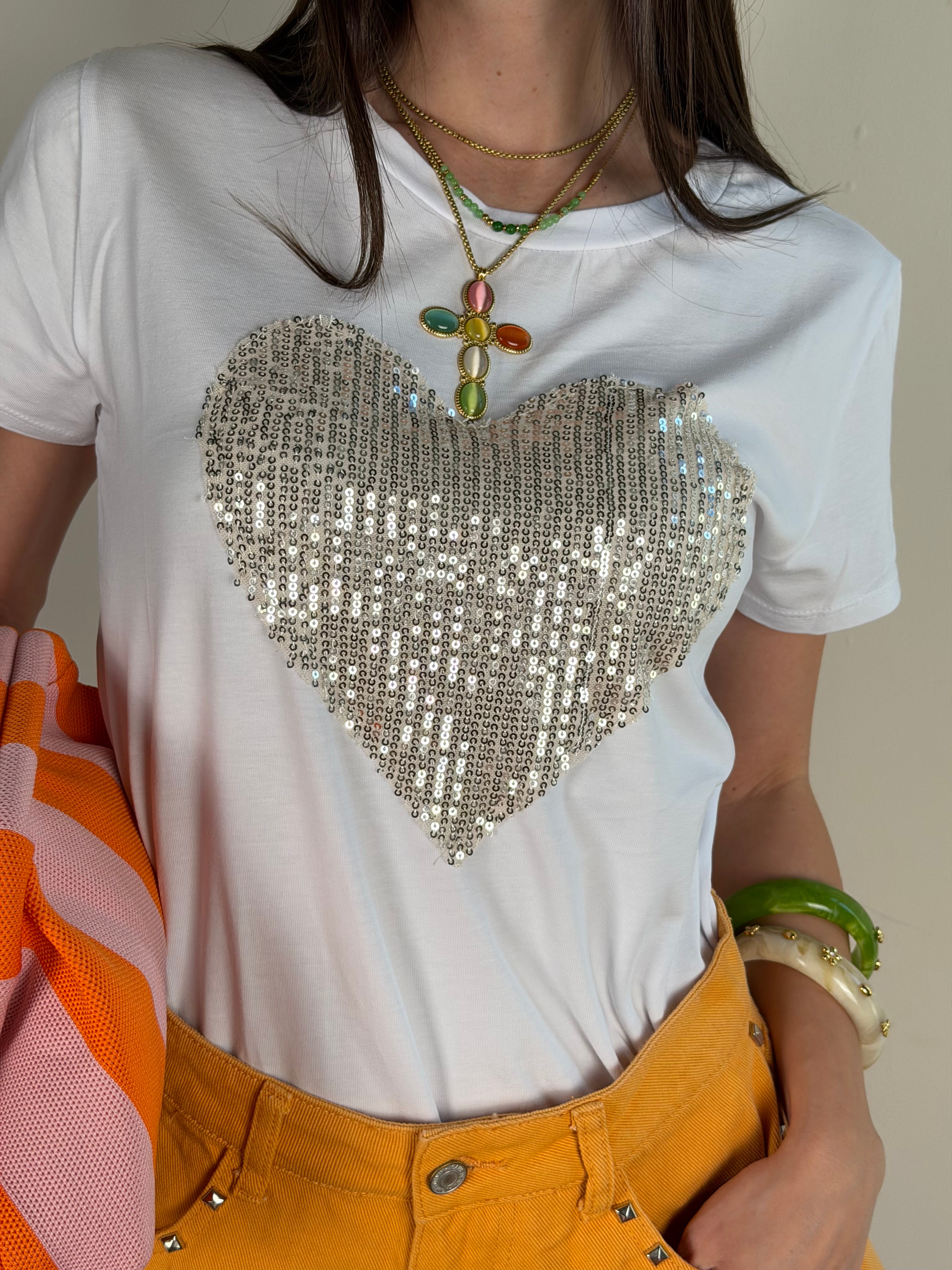 T-shirt cuore paillettes