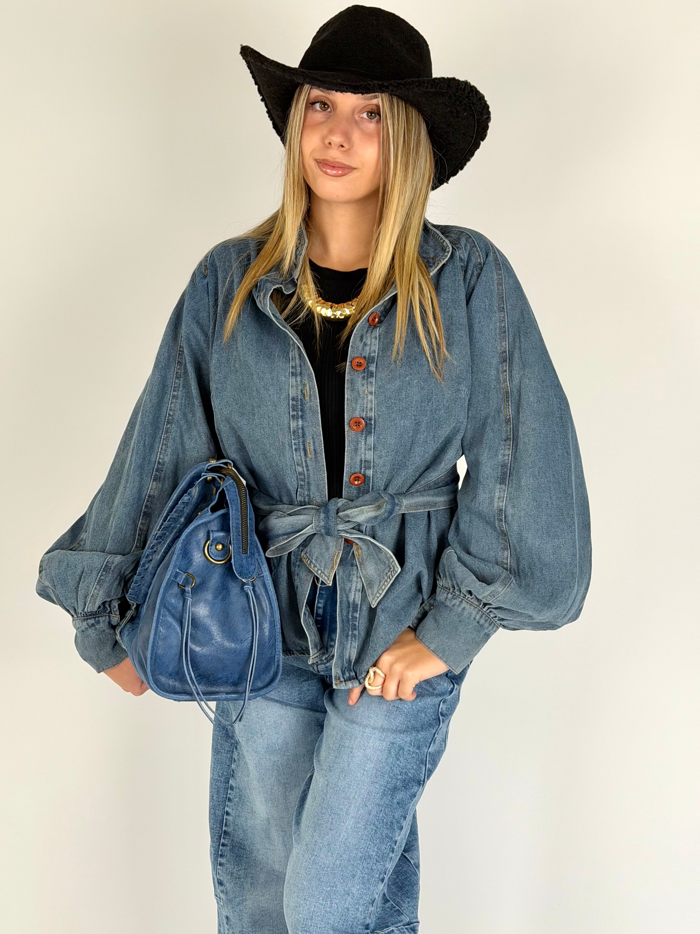 Camicia jeans con cintura