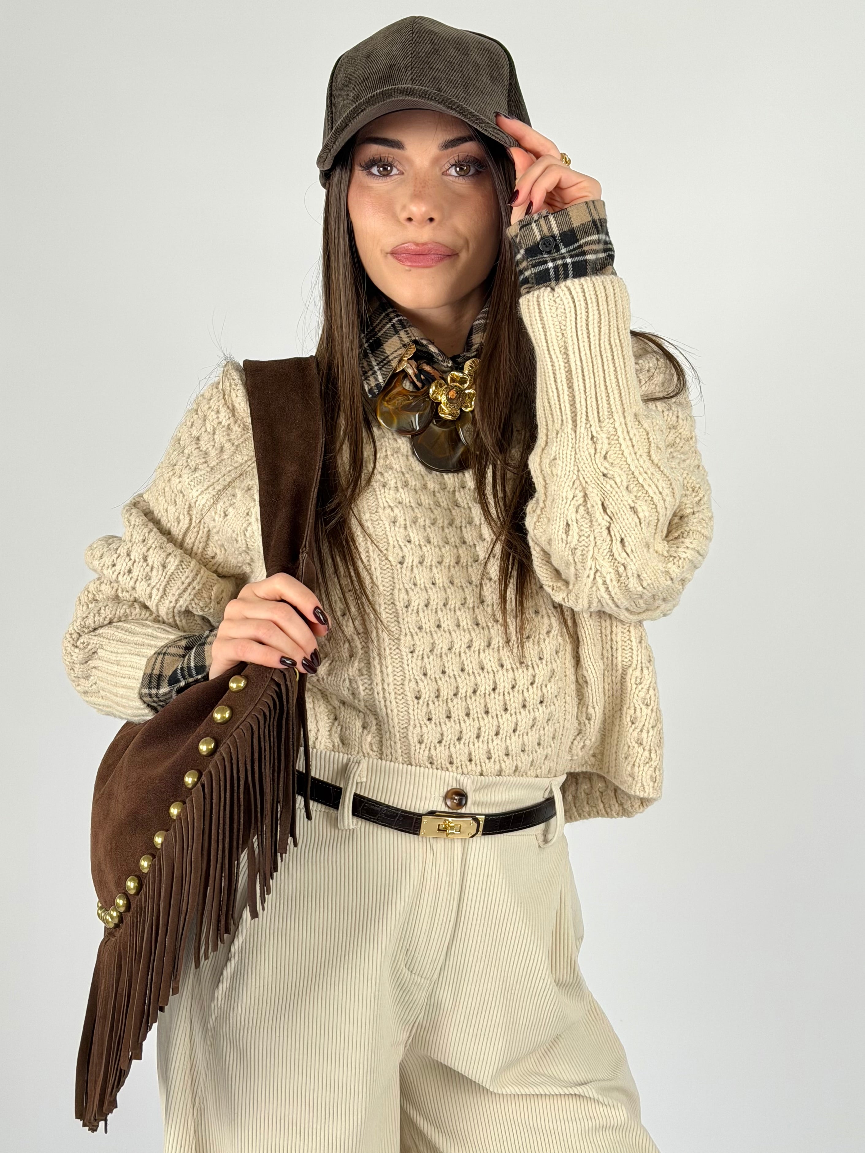 Maglia nido d’ape panna