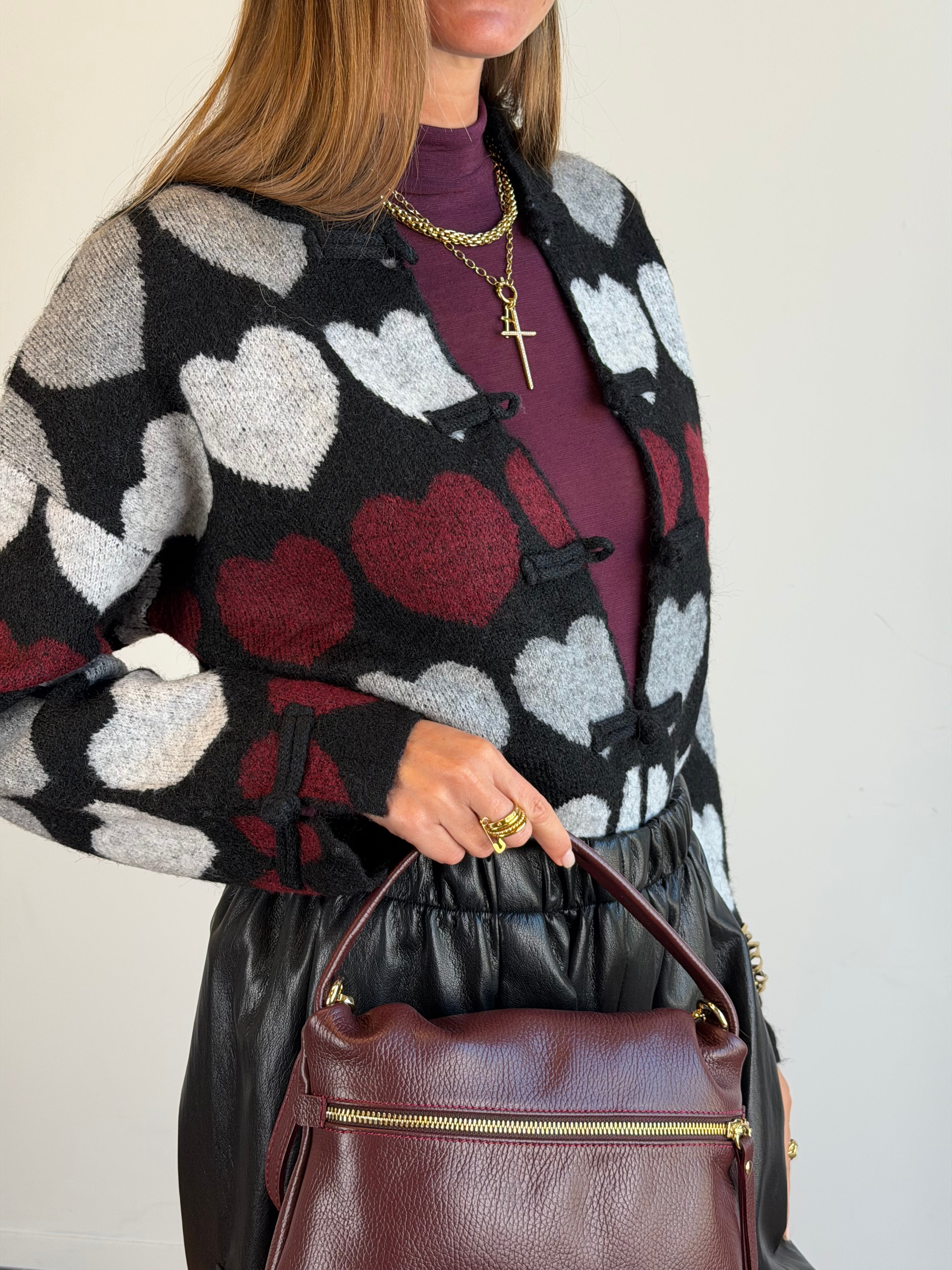 Maglia Maxi cuori bordeaux