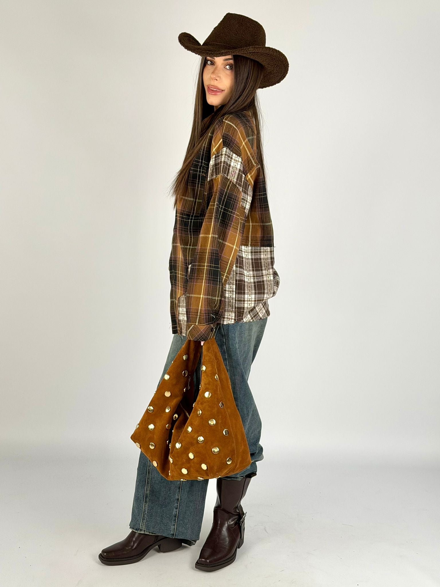 Camicia check doppia fantasia tabacco