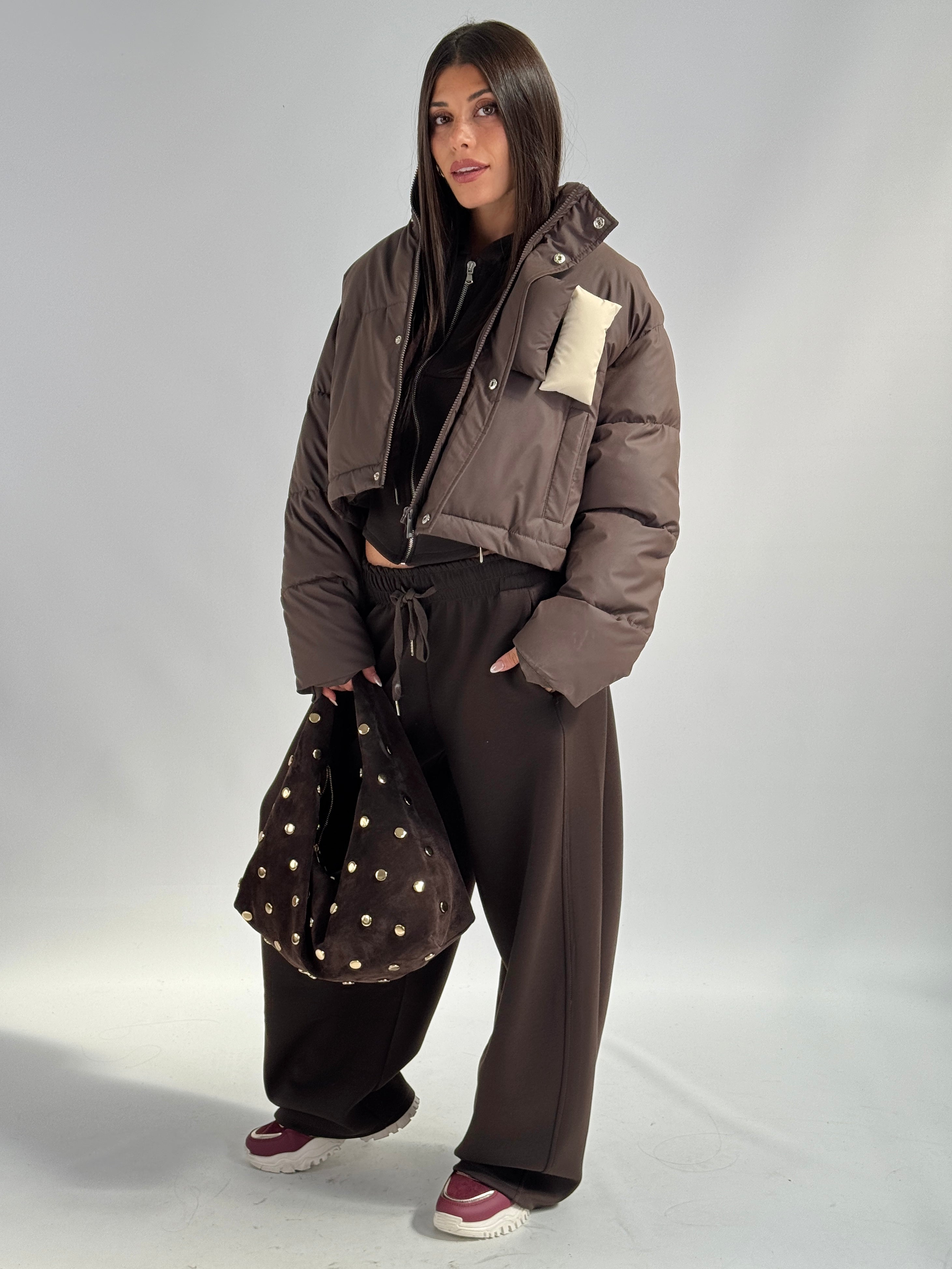 Piumino crop marrone