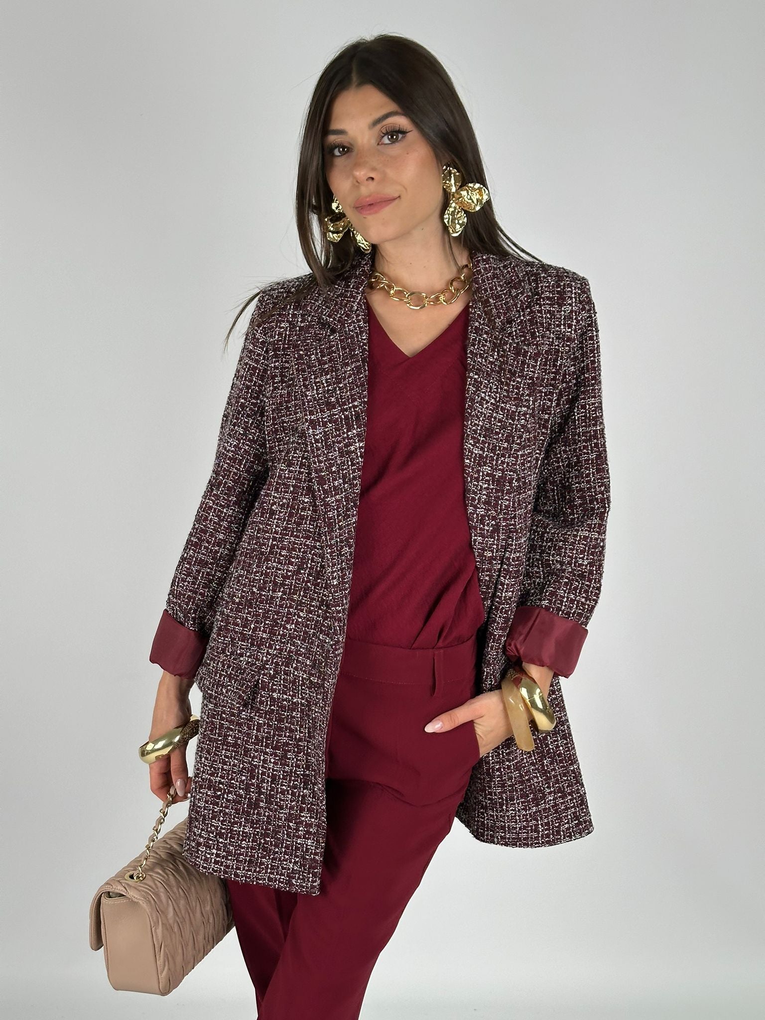 Giacca boucle elegant bordeaux