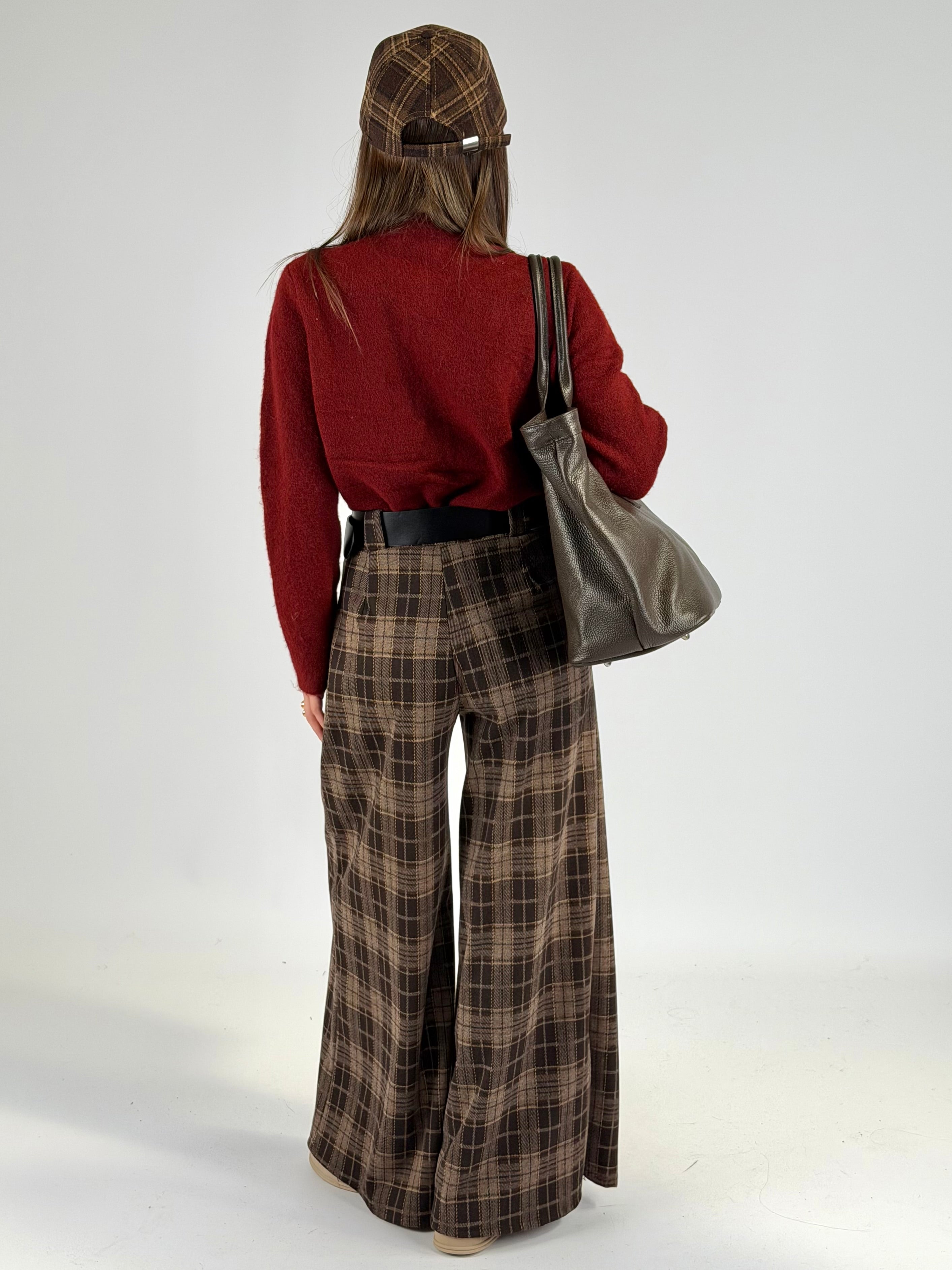 Pantalone quadri marrone