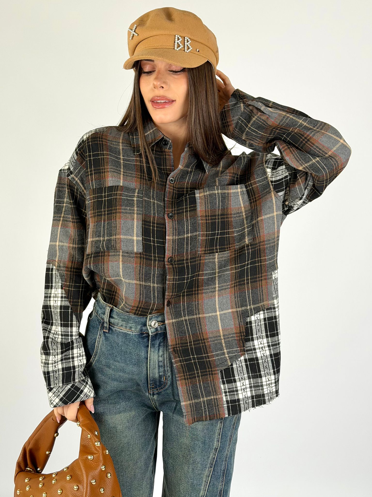 Camicia check doppia fantasia nera