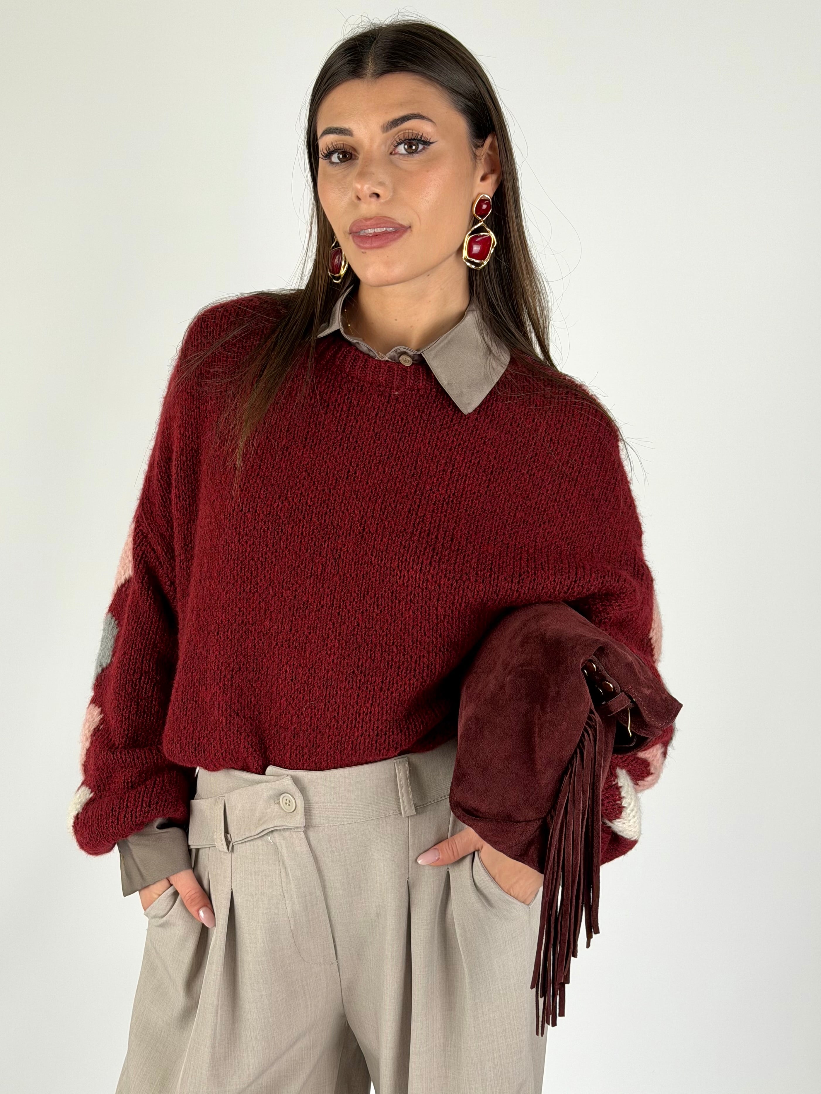 Maglione cuori bordeaux