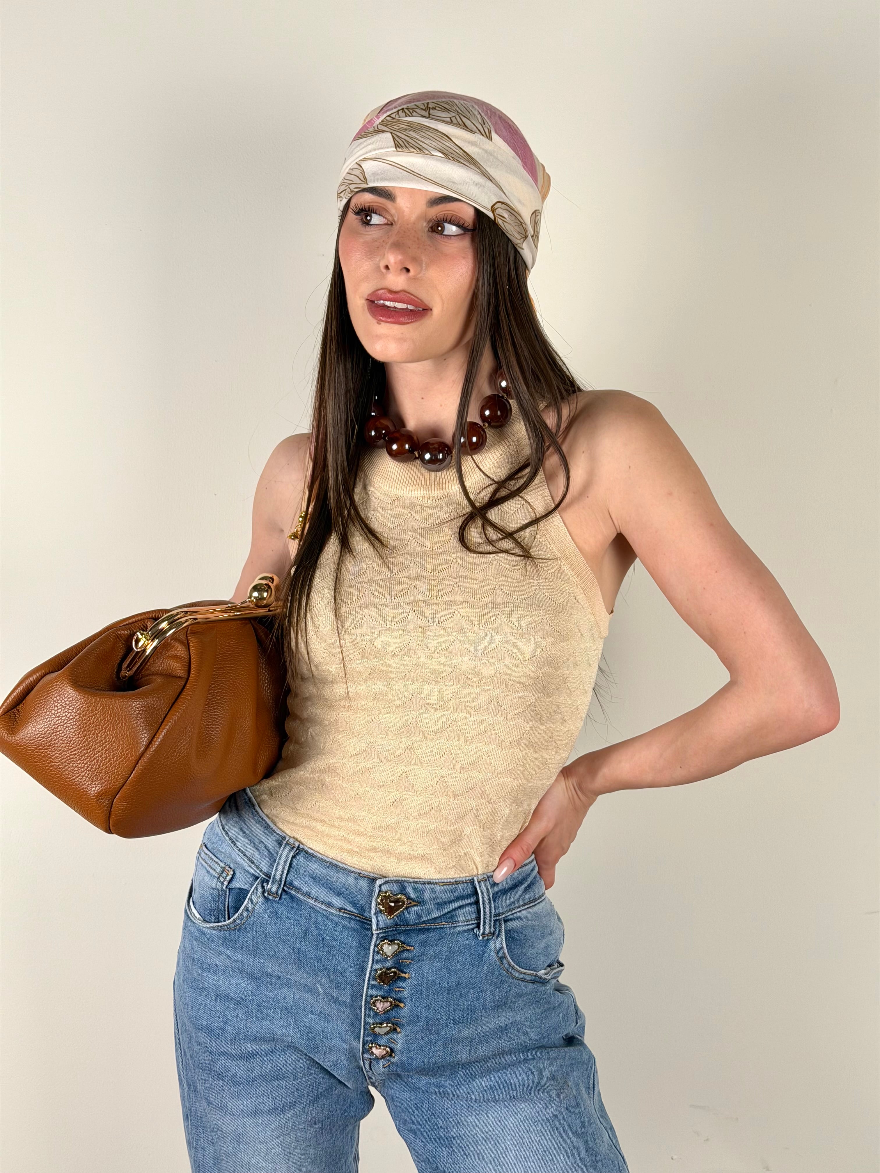 Top Cuori beige