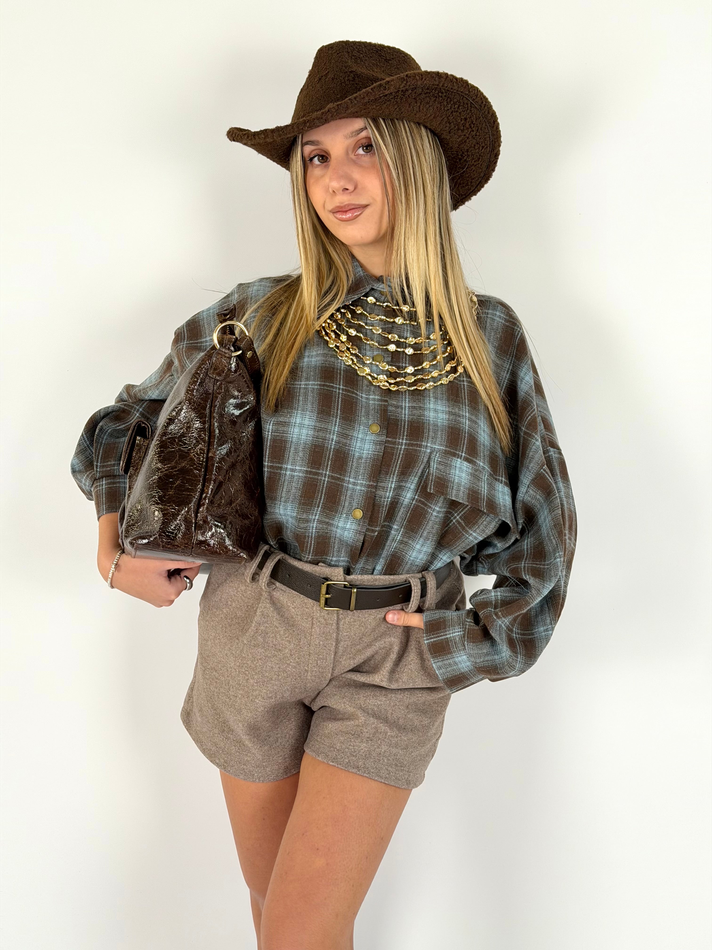 Camicia check Greta celeste