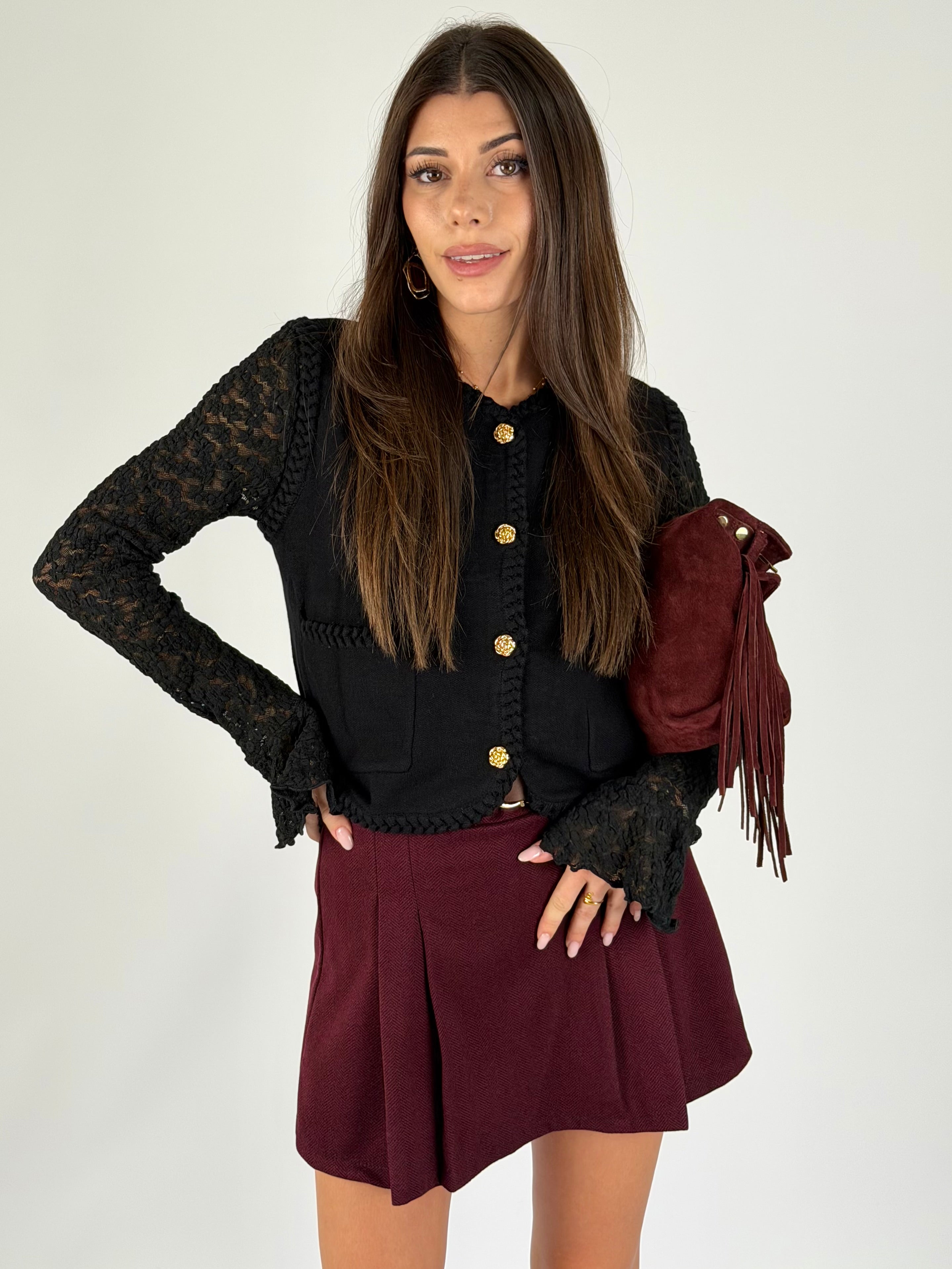 Gilet bottoni treccia nero