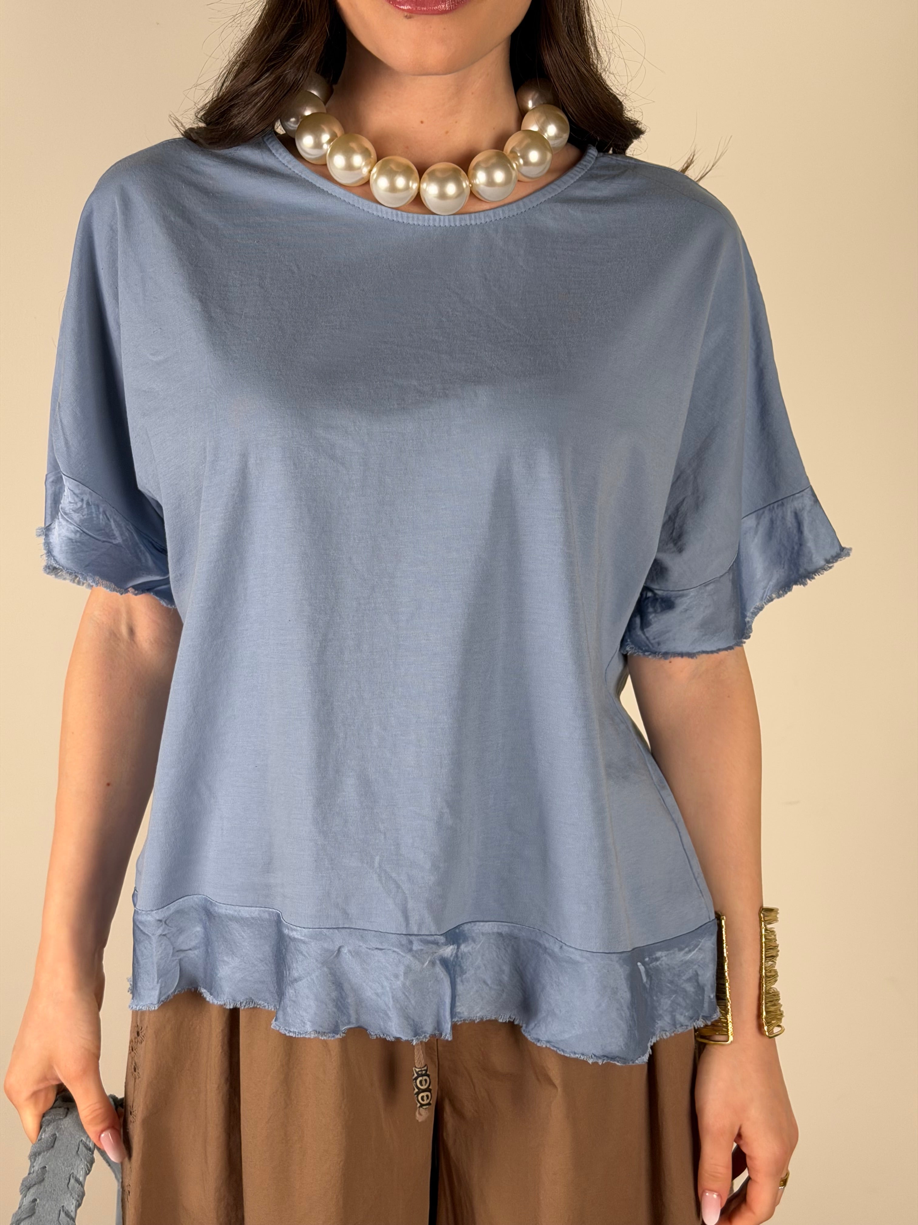 T-shirt bottoni retro celeste