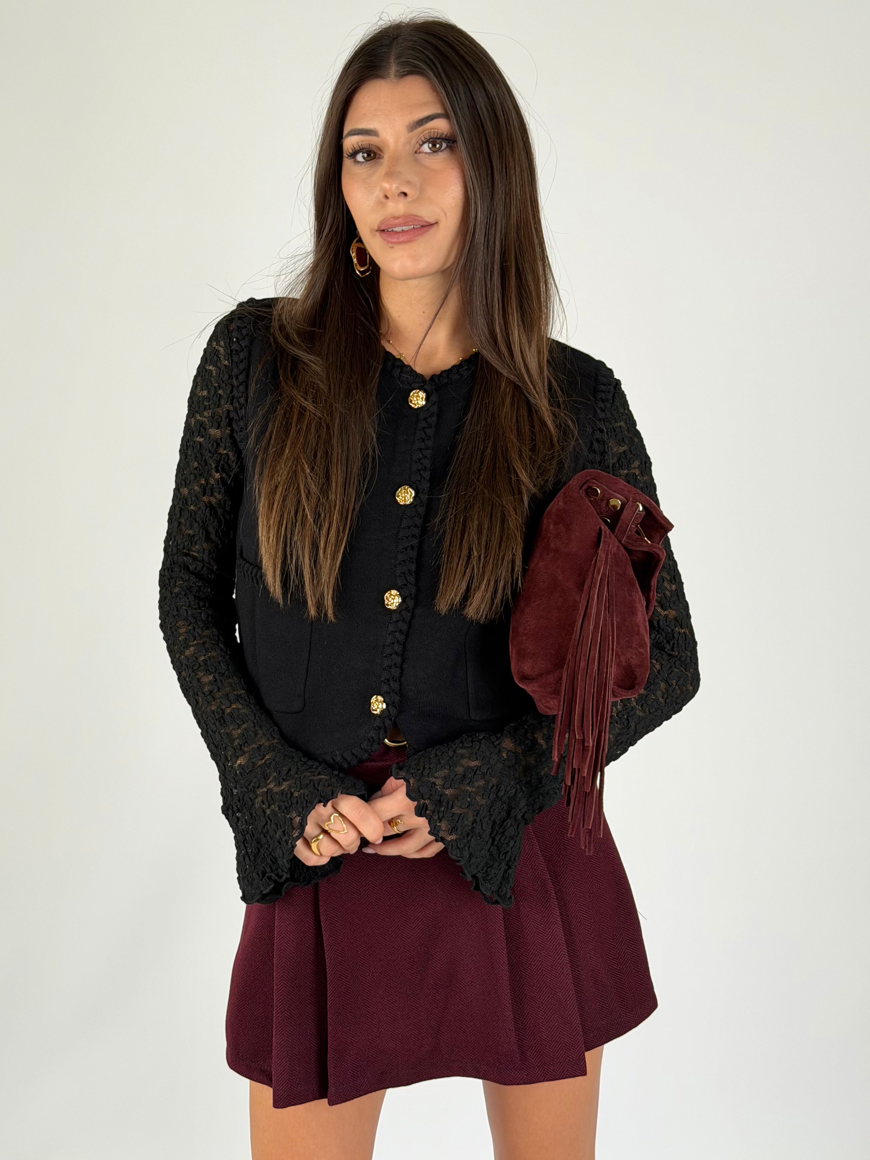 Gilet bottoni treccia nero