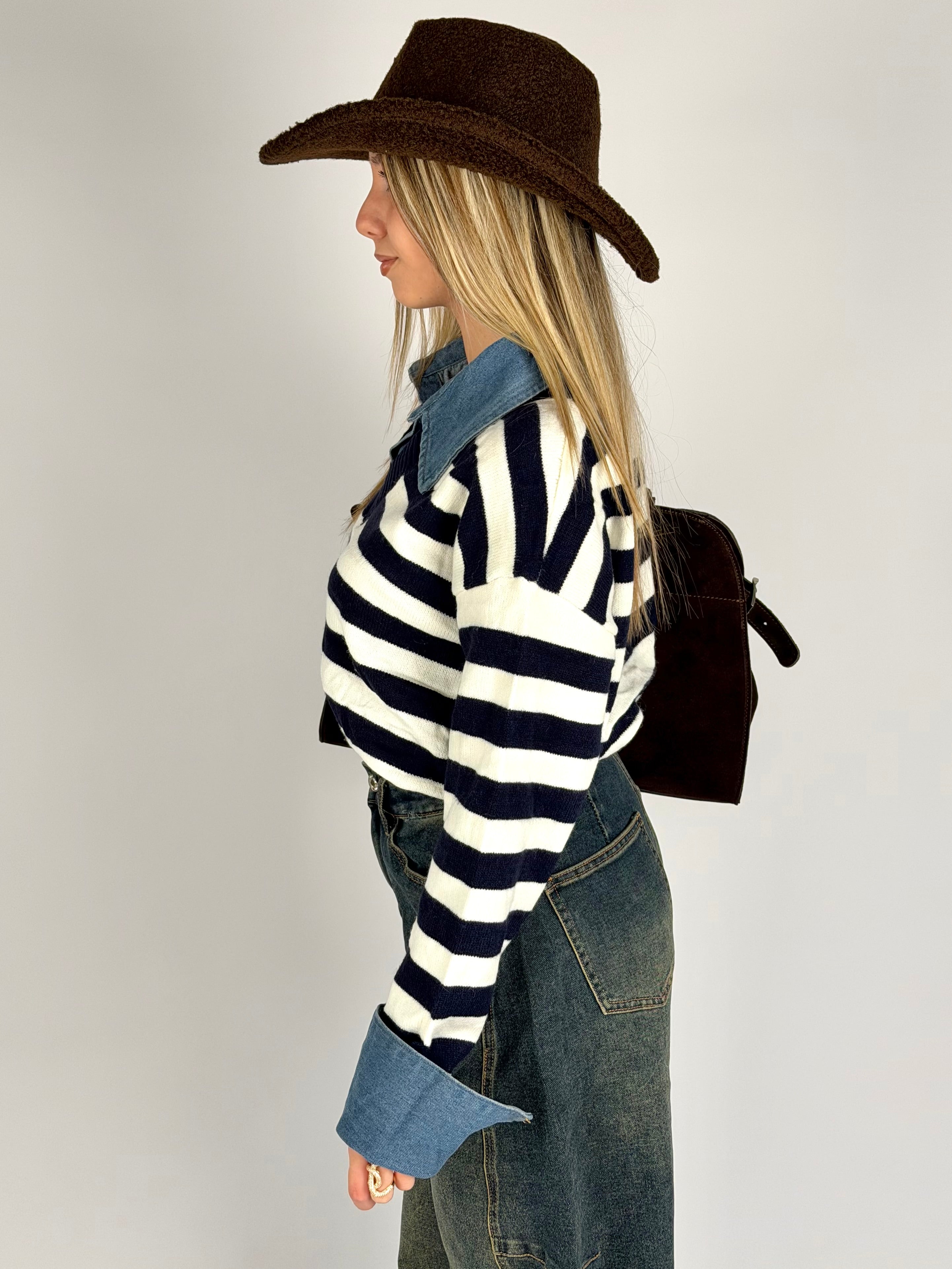 Maglia colletto denim