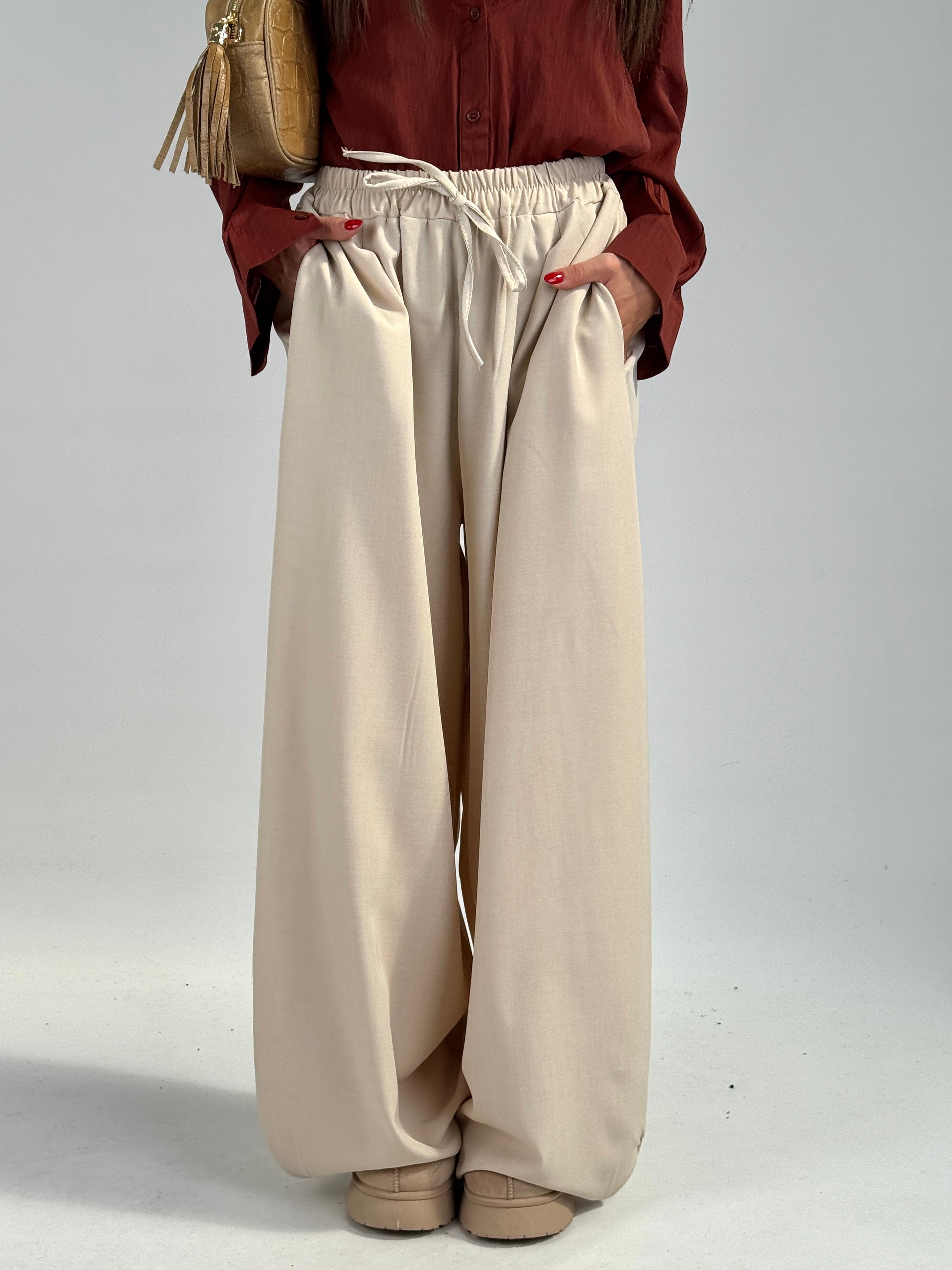 Pantalone spacchi beige