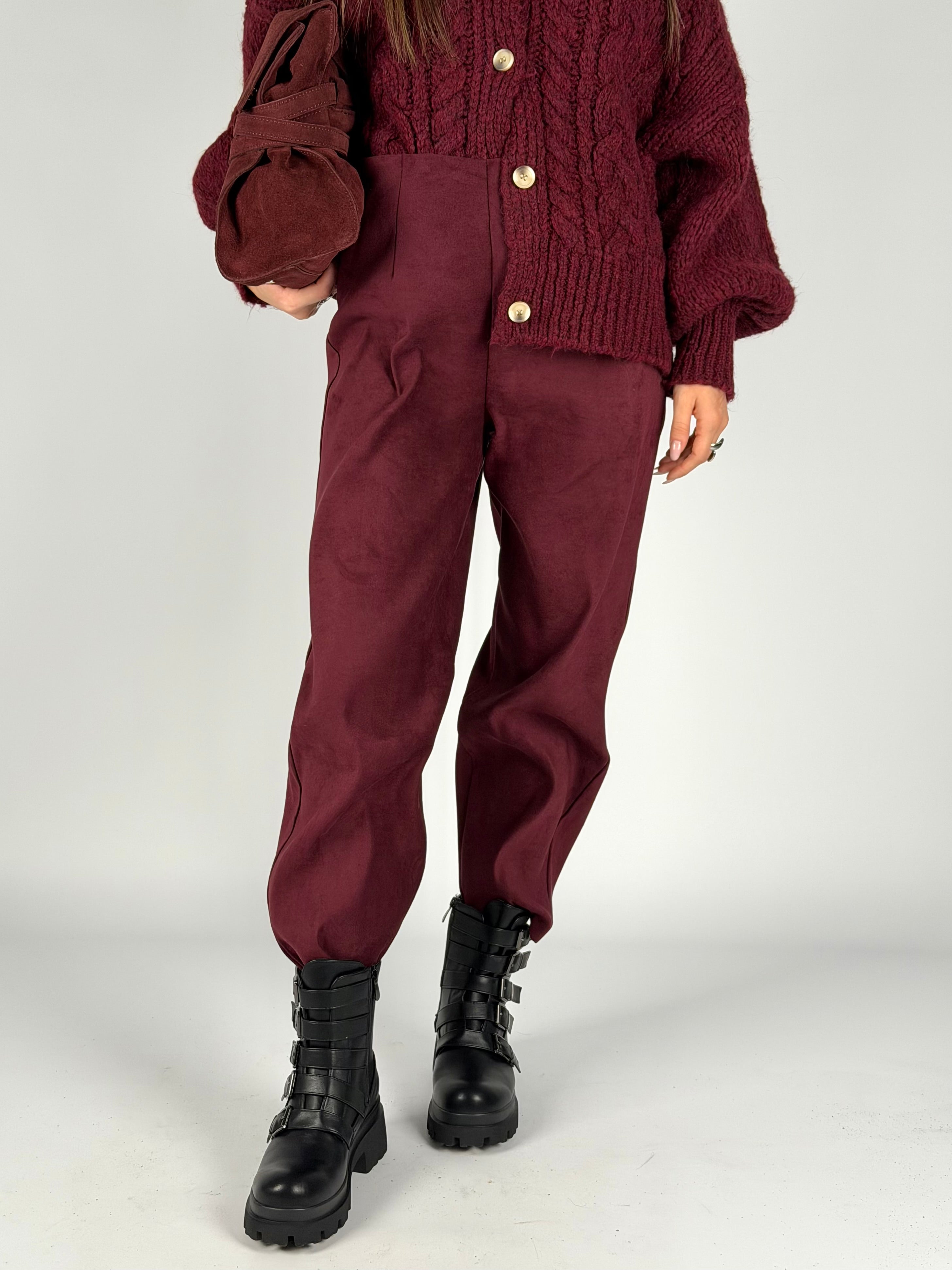 Pantalone scamosciato bordeaux