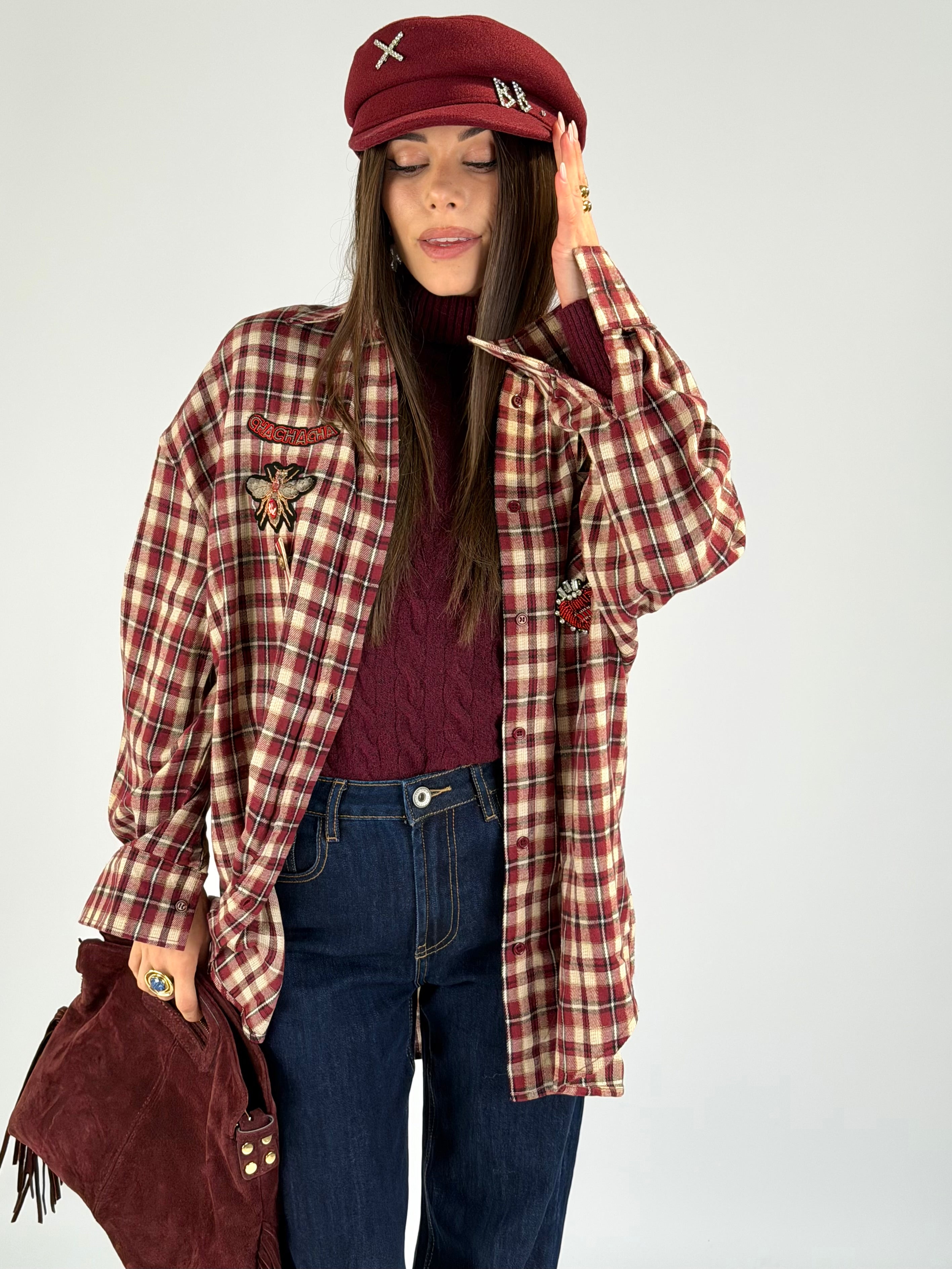 Camicia check spille bordeaux