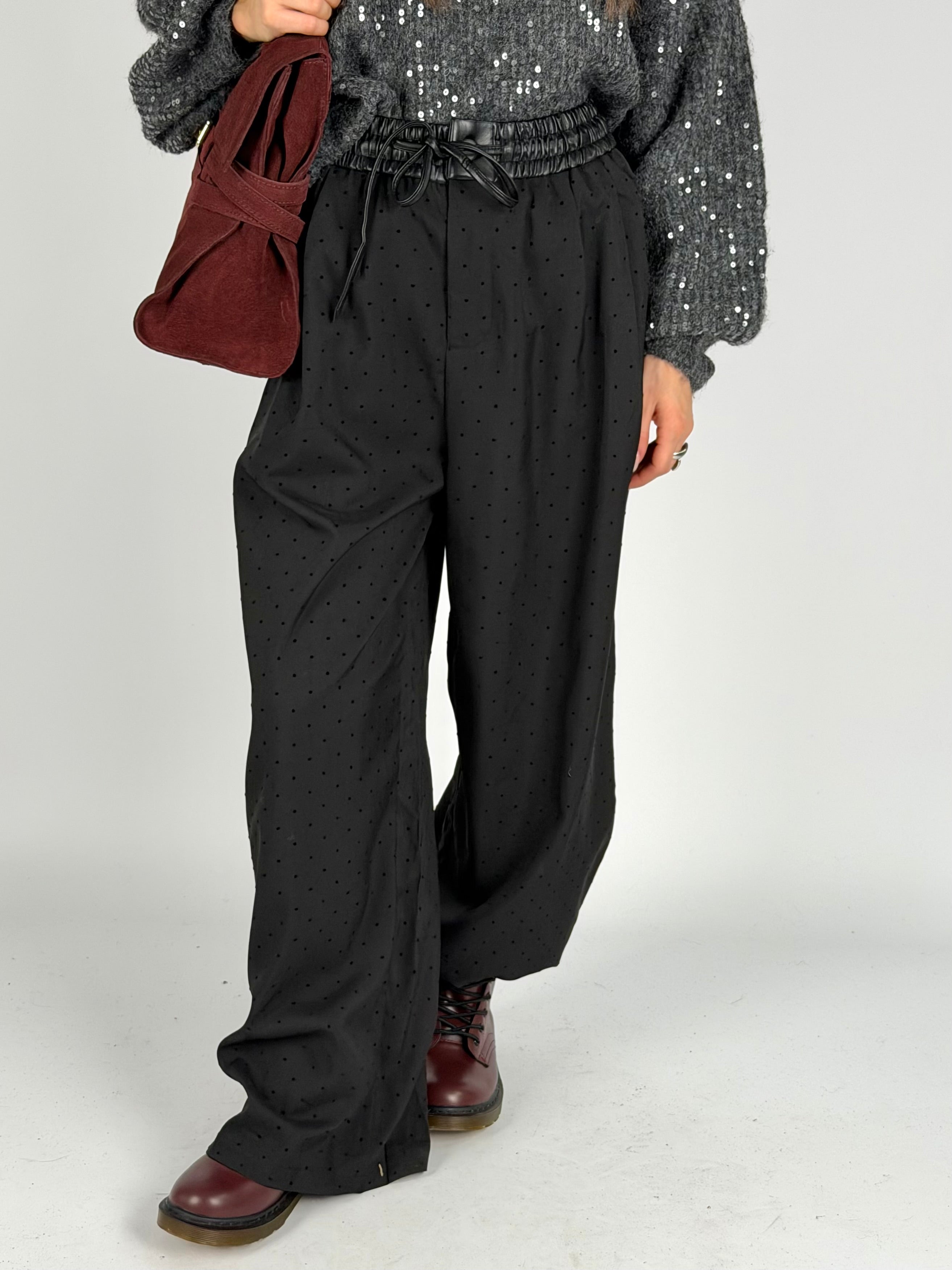 Pantalone pois banda ecopelle nero