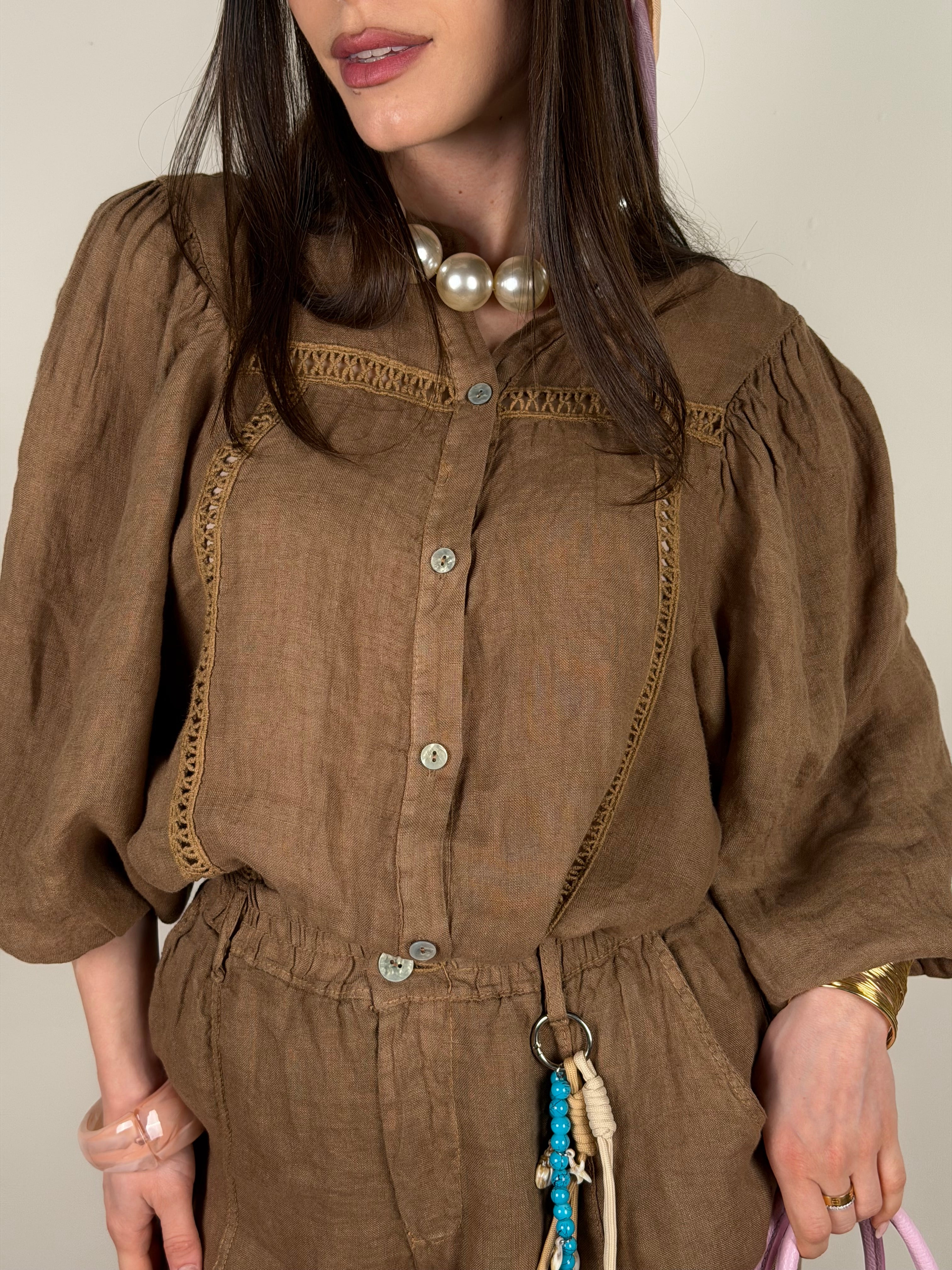 Camicia Nicole Puro Lino tabacco