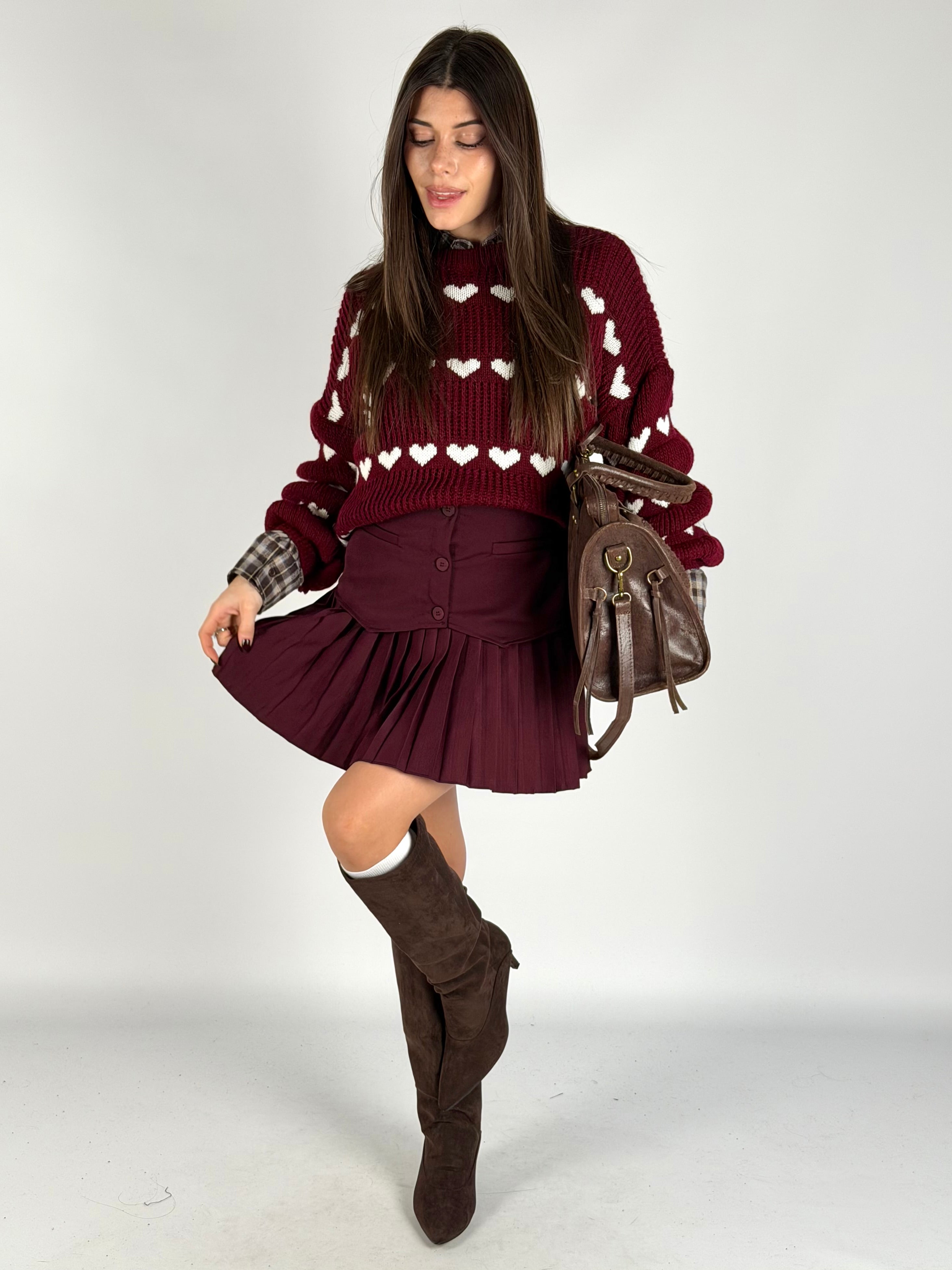 Gonna plisse corpetto bordeaux