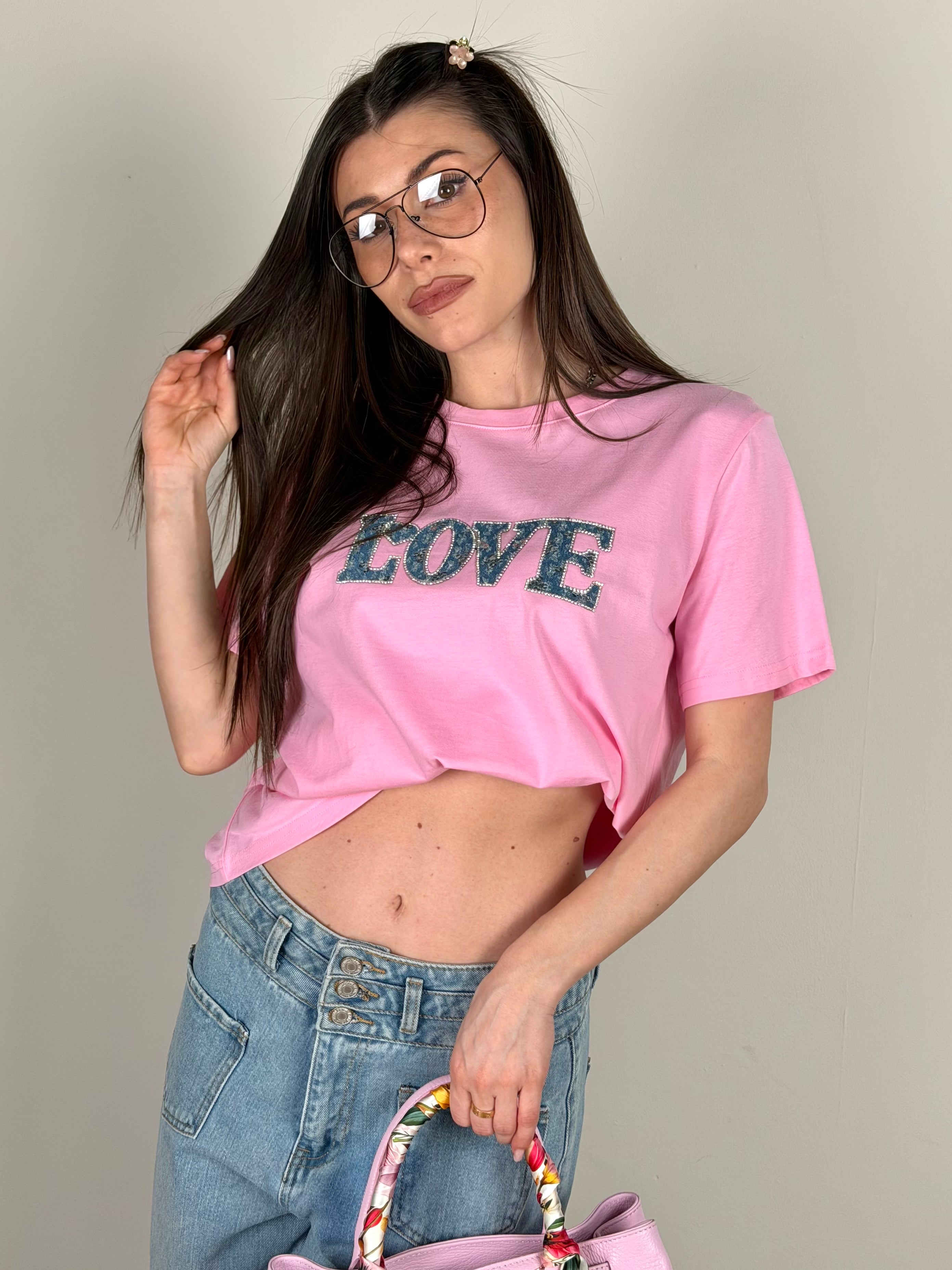 T-shirt love denim rosa