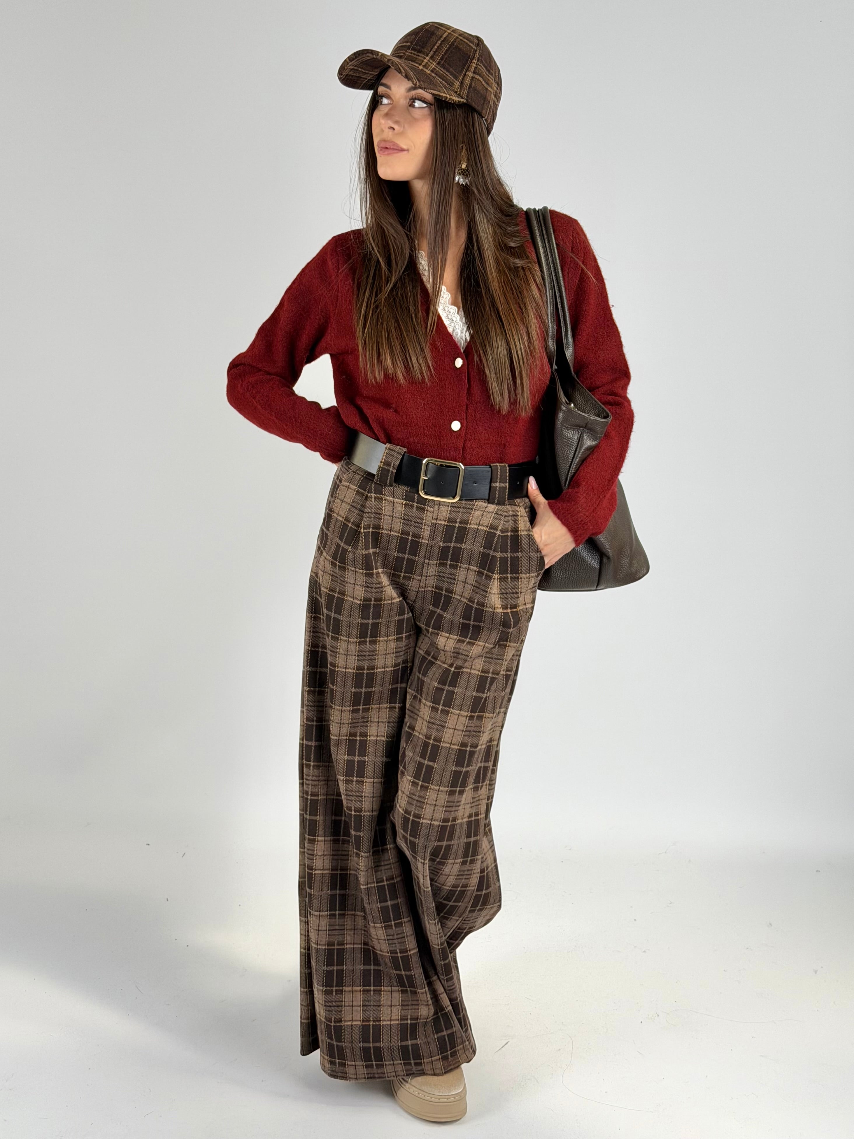 Pantalone quadri marrone