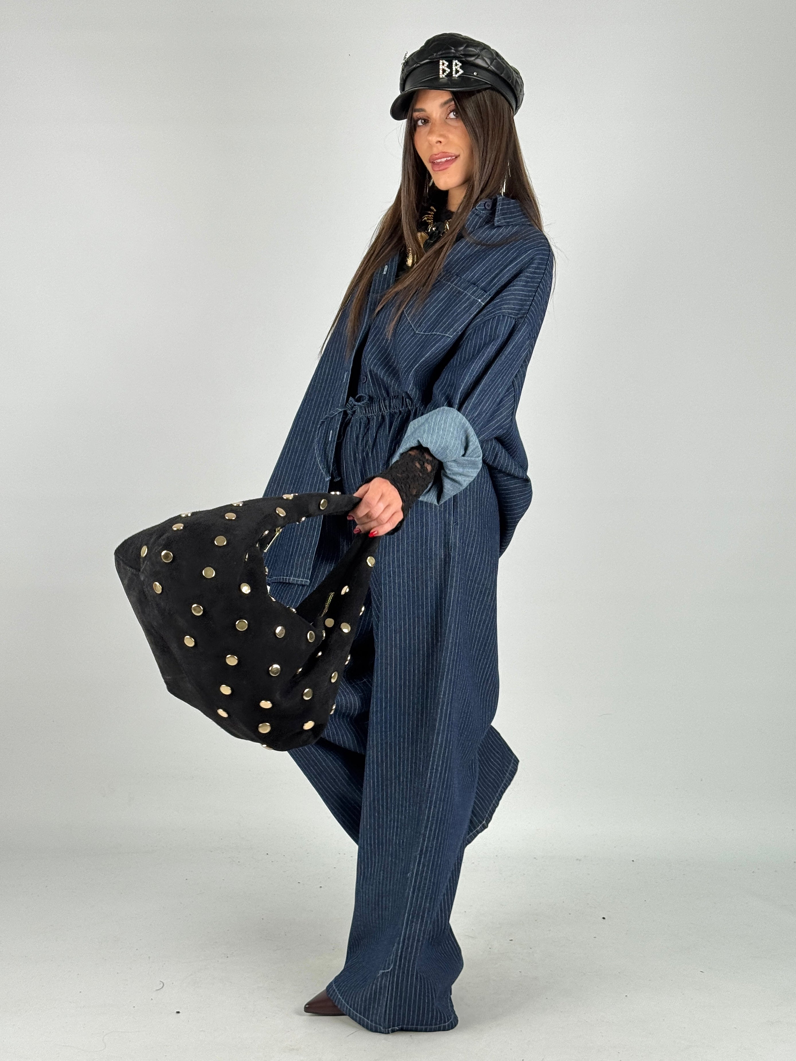 Camicia completo denim gessato