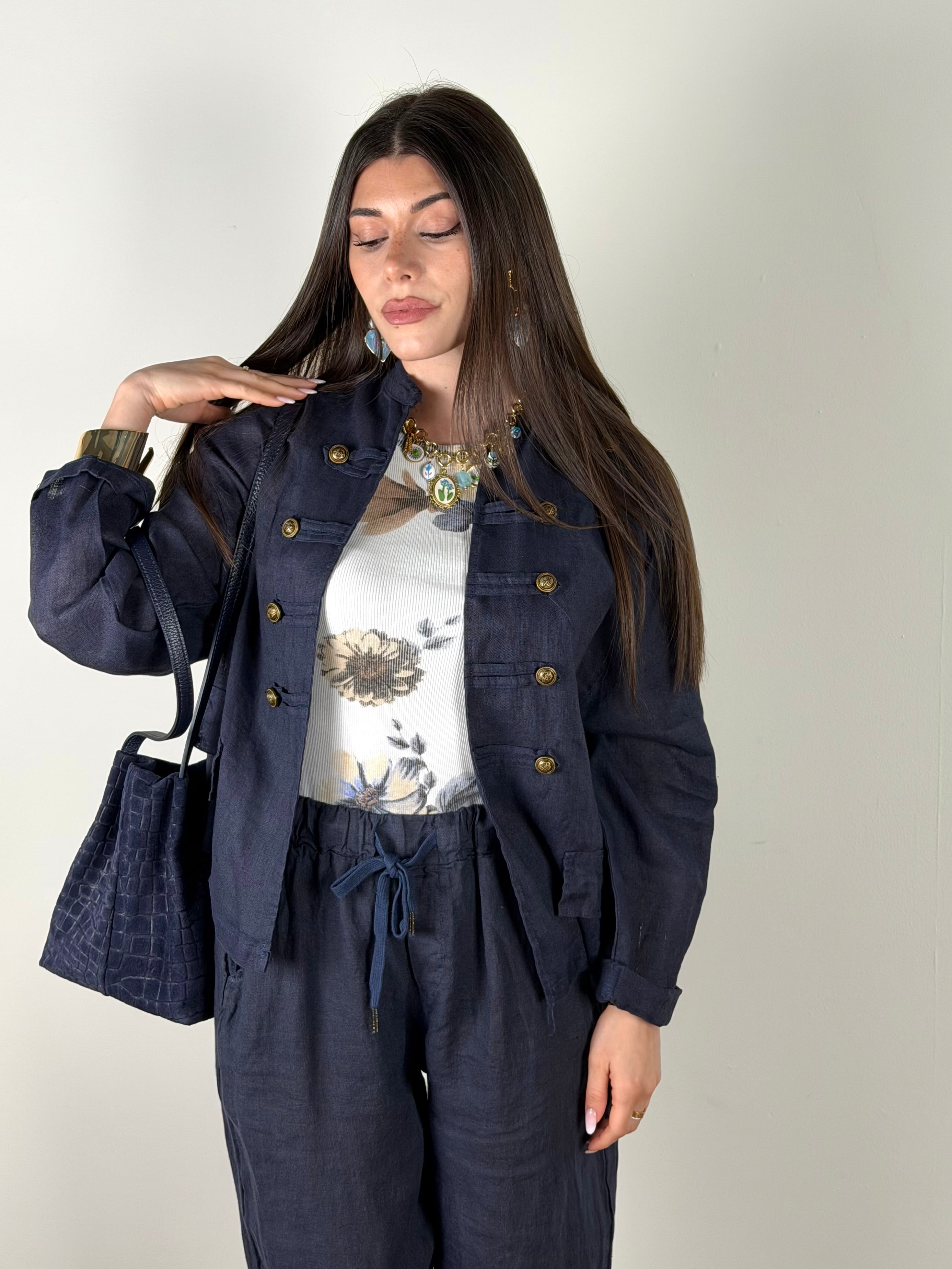 Giacca Lino Napoleone blu