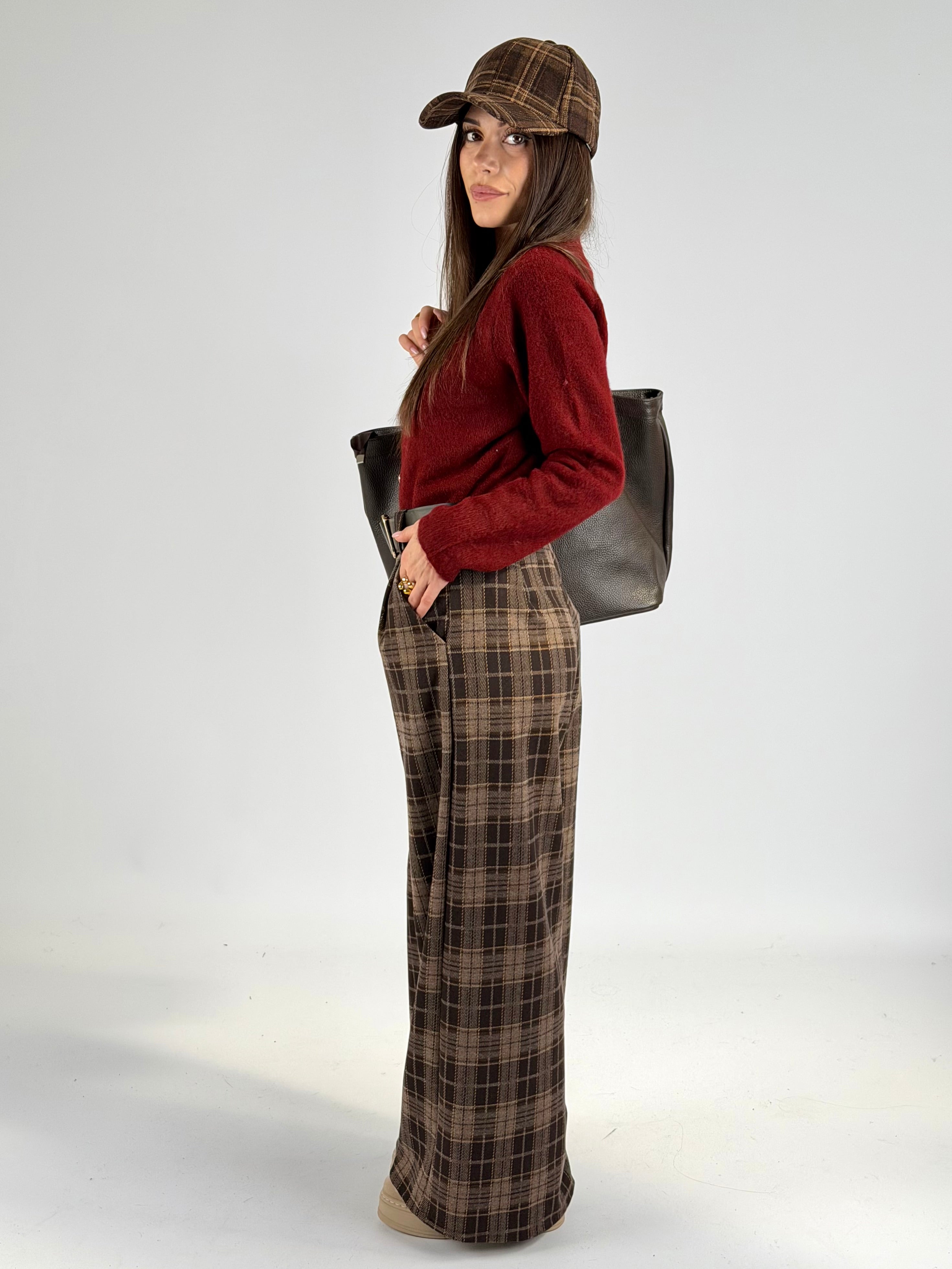 Pantalone quadri marrone