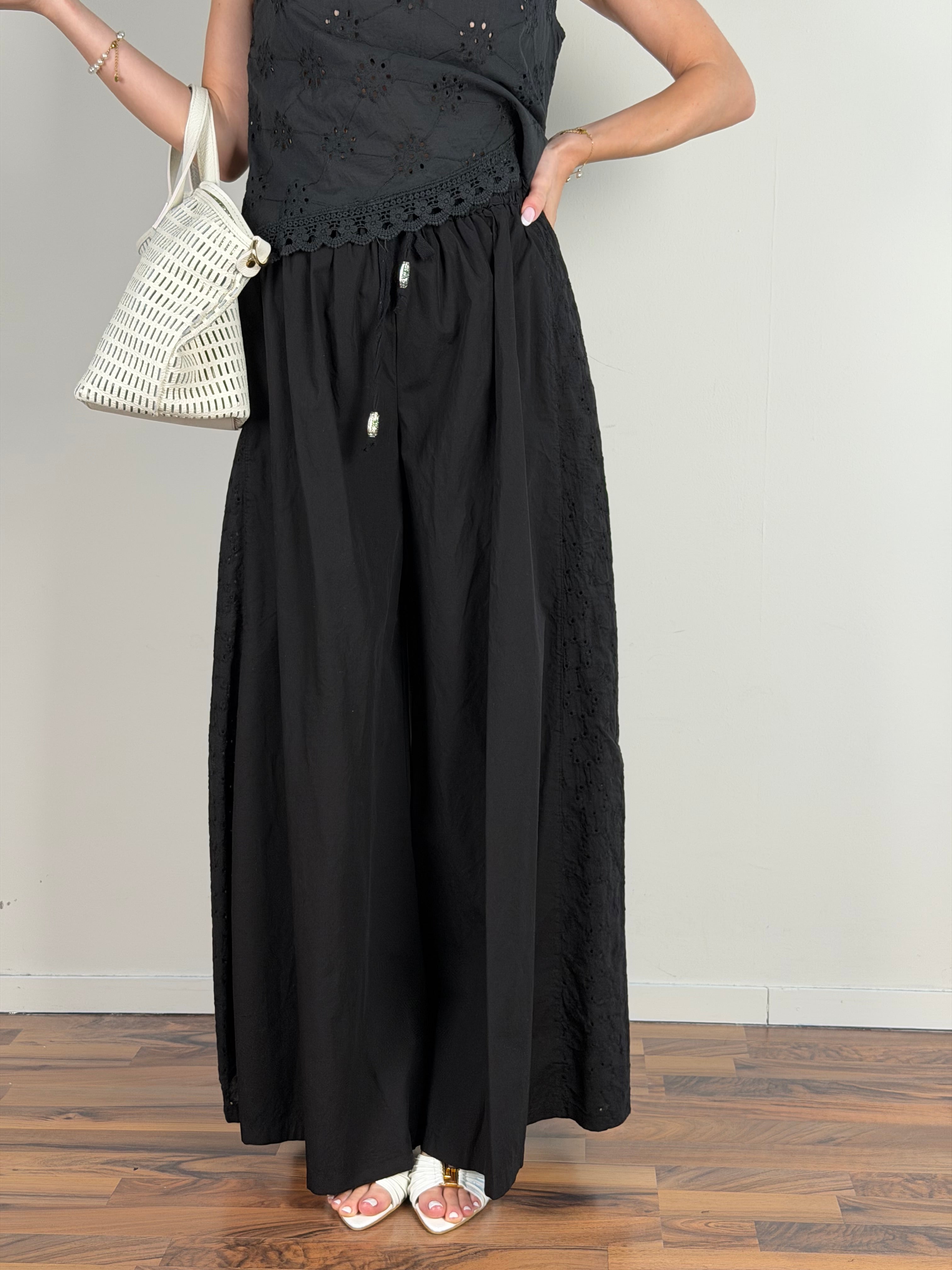 Pantalone colors pizzo sangallo nero
