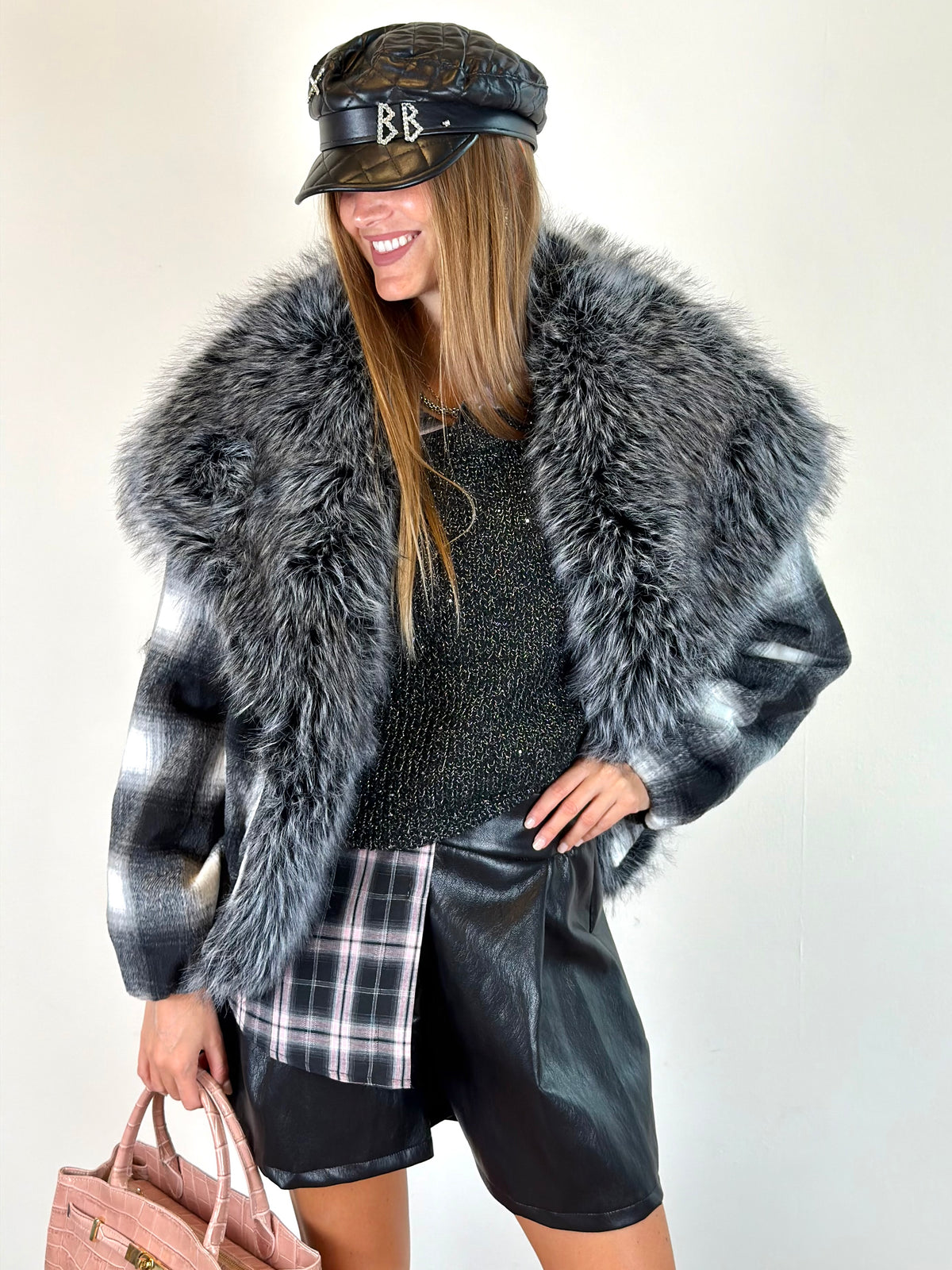 Cappotto check nero