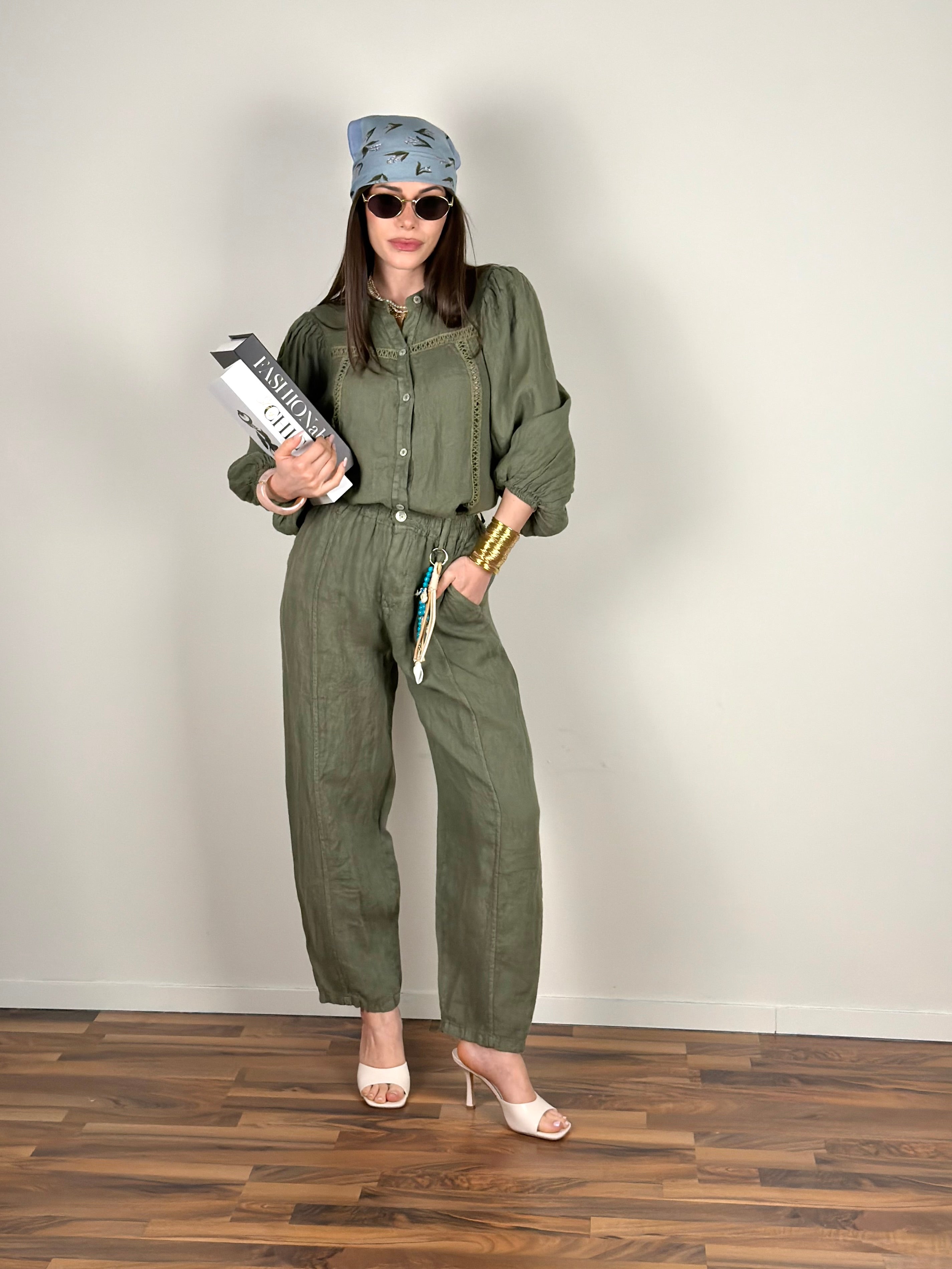 Camicia Nicole Puro Lino verde