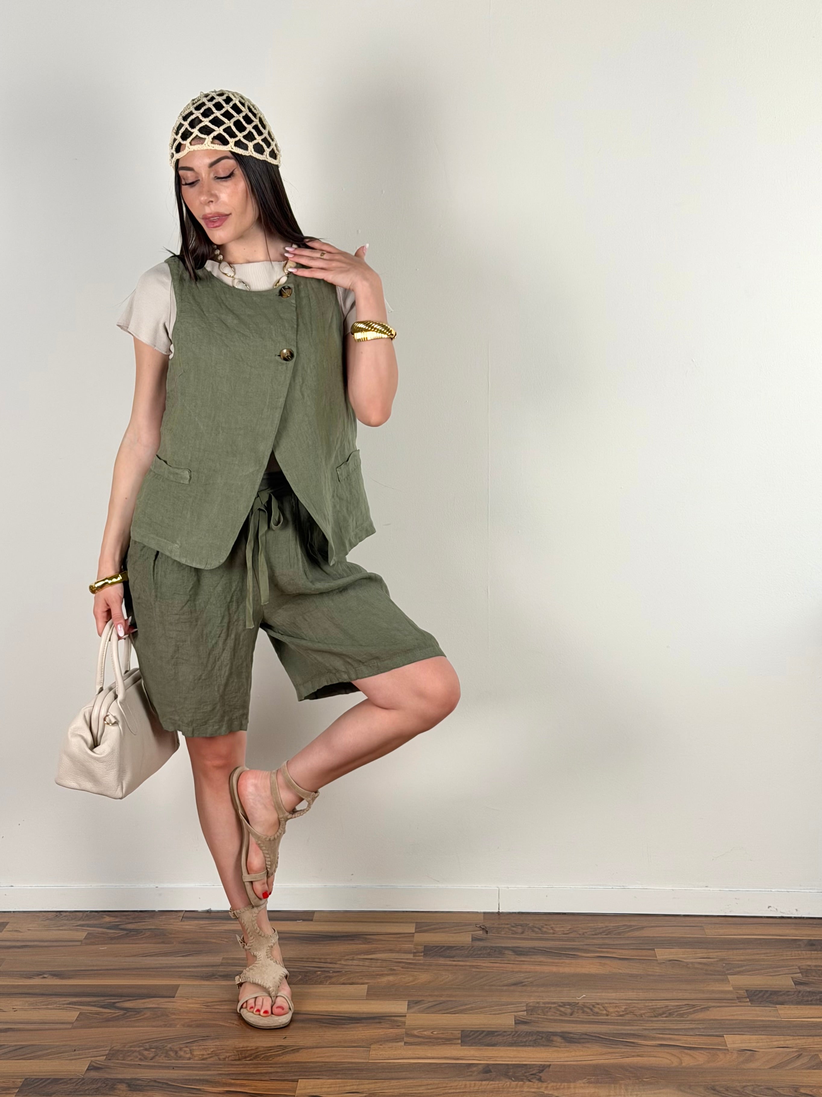 Gilet puro lino Tessa verde