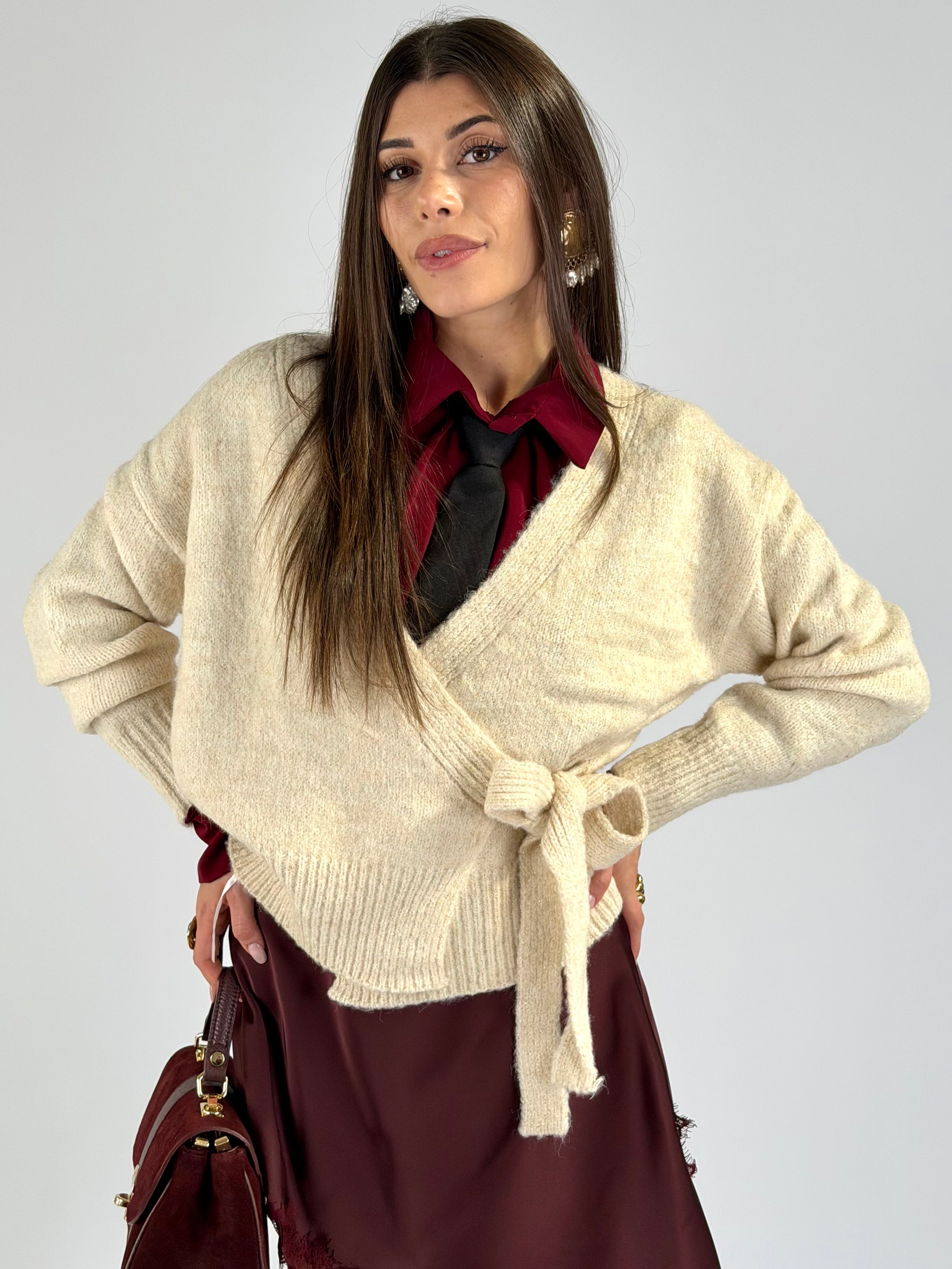 Maglia fiocco laterale beige