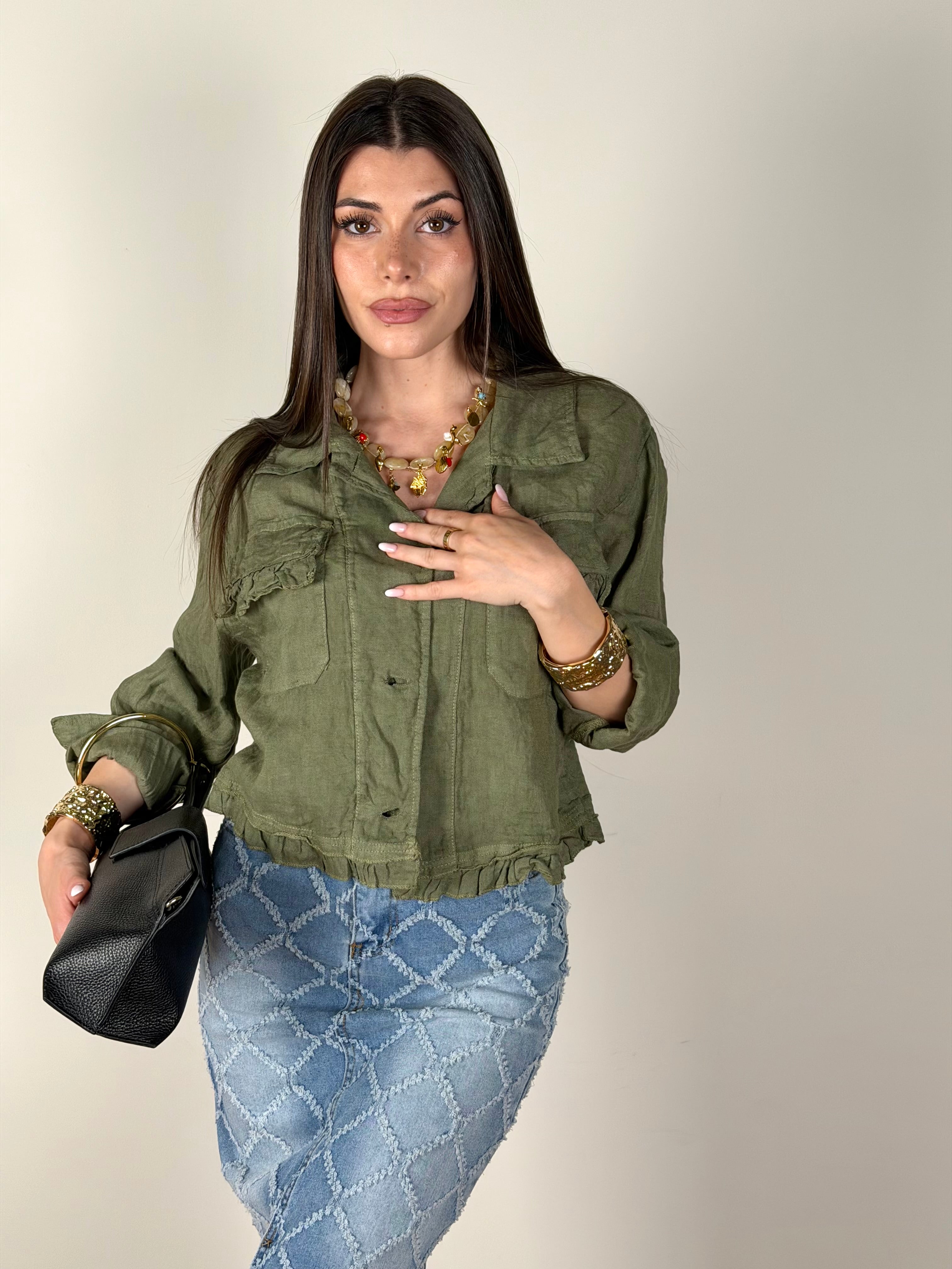 Camicia puro lino Glamour verde
