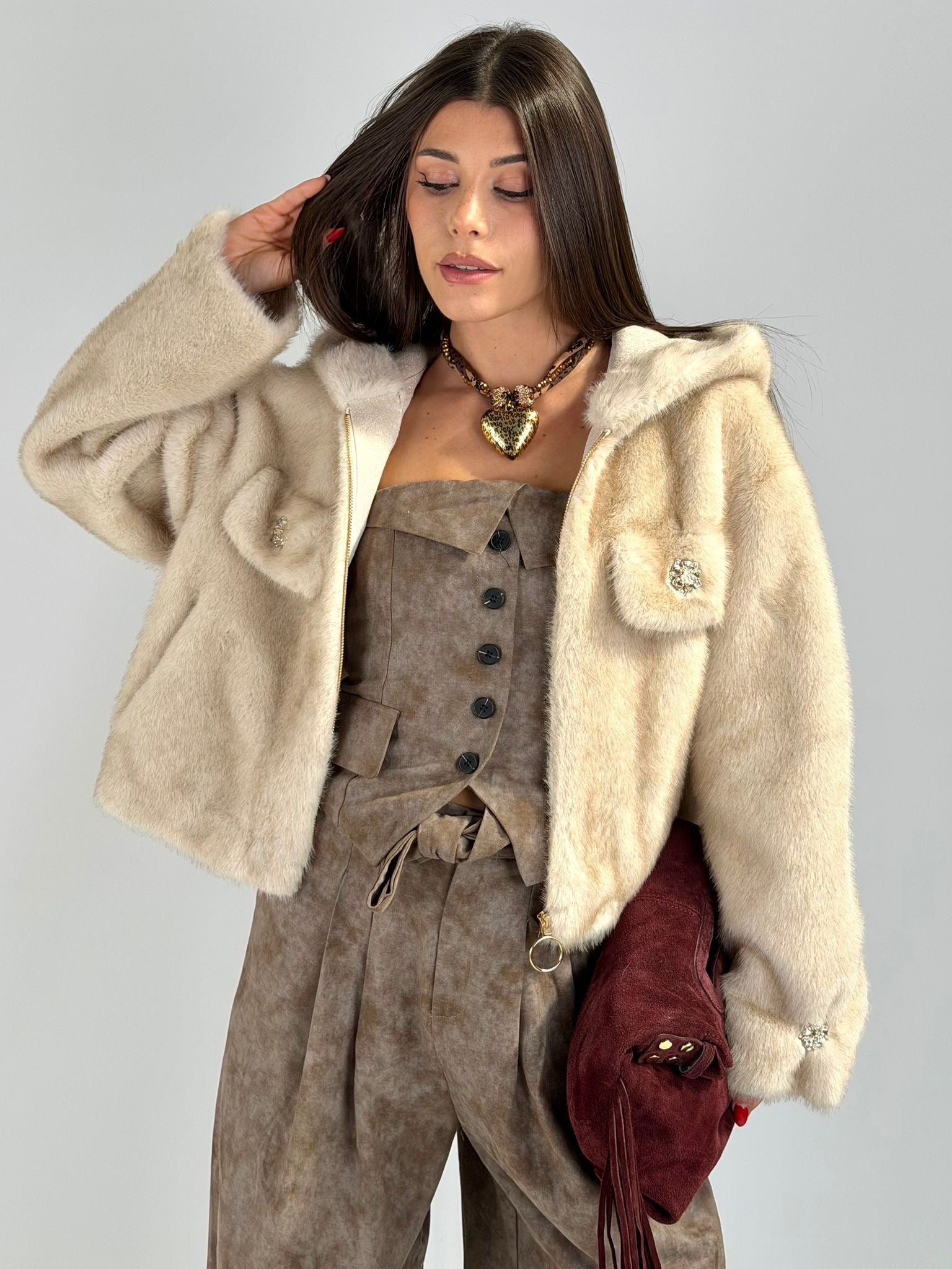 Pelliccia Bomber beige