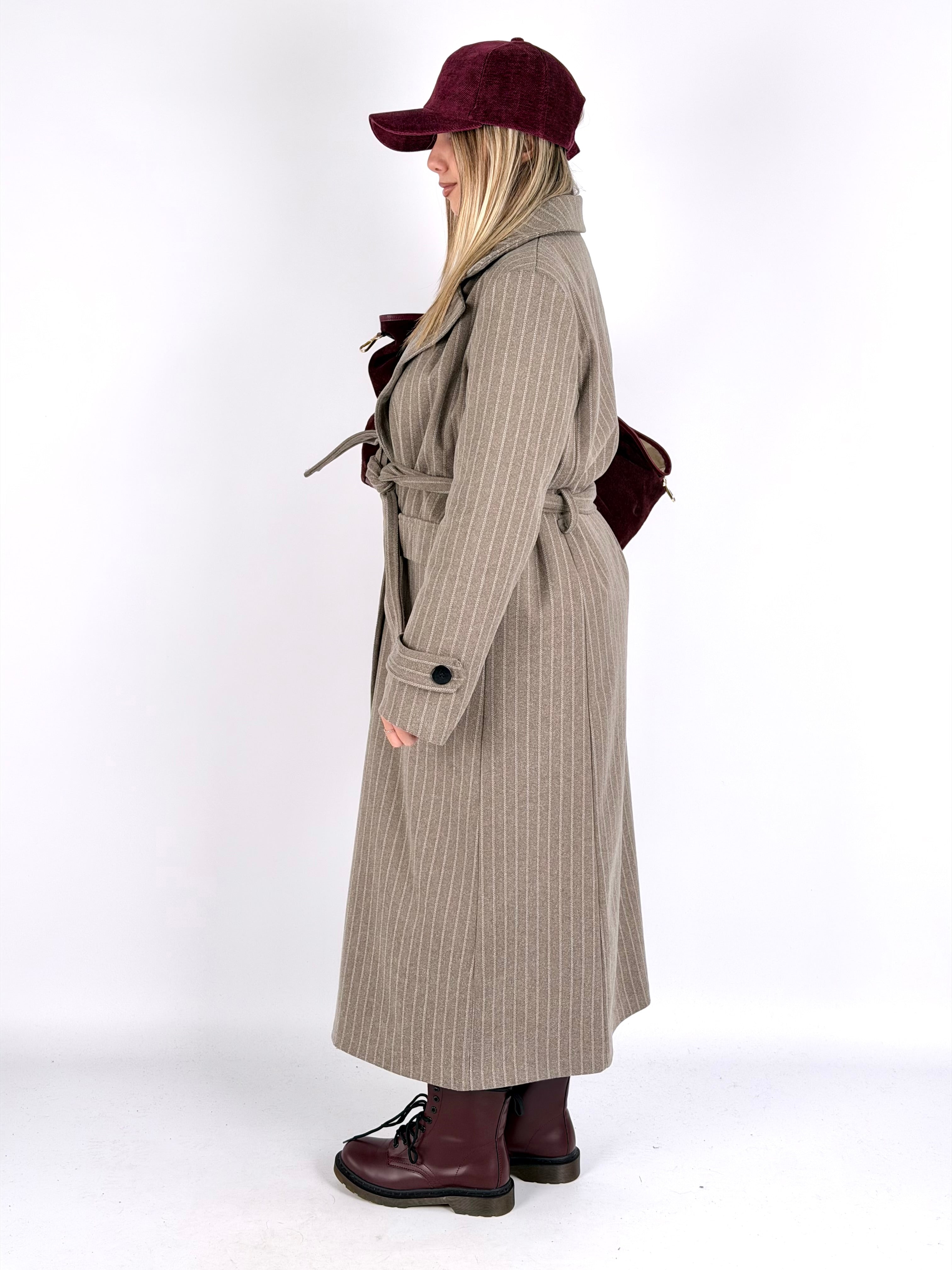 Cappotto gessato beige