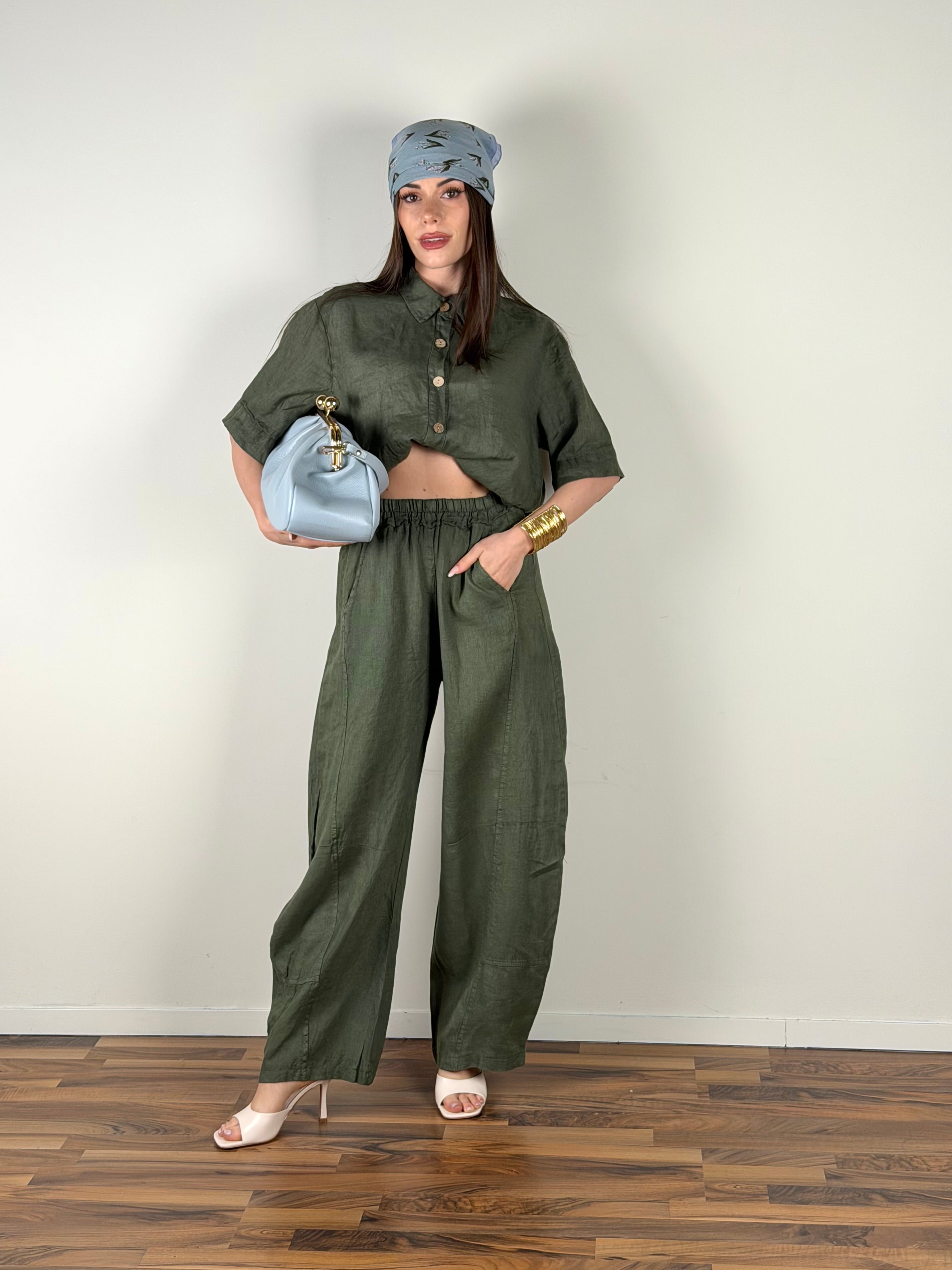 Camicia 100% lino verde