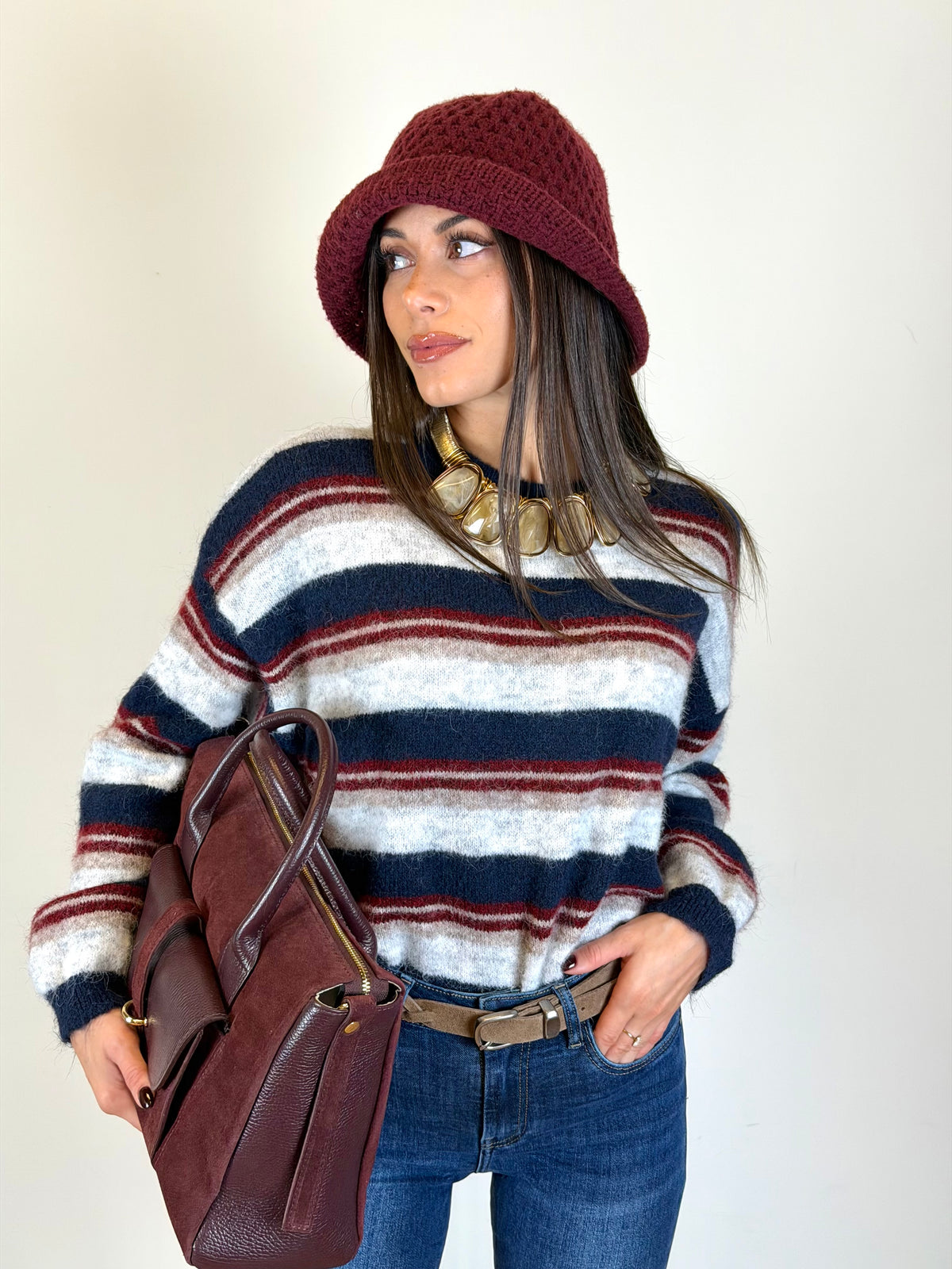 Maglia Soft blu/bordeaux