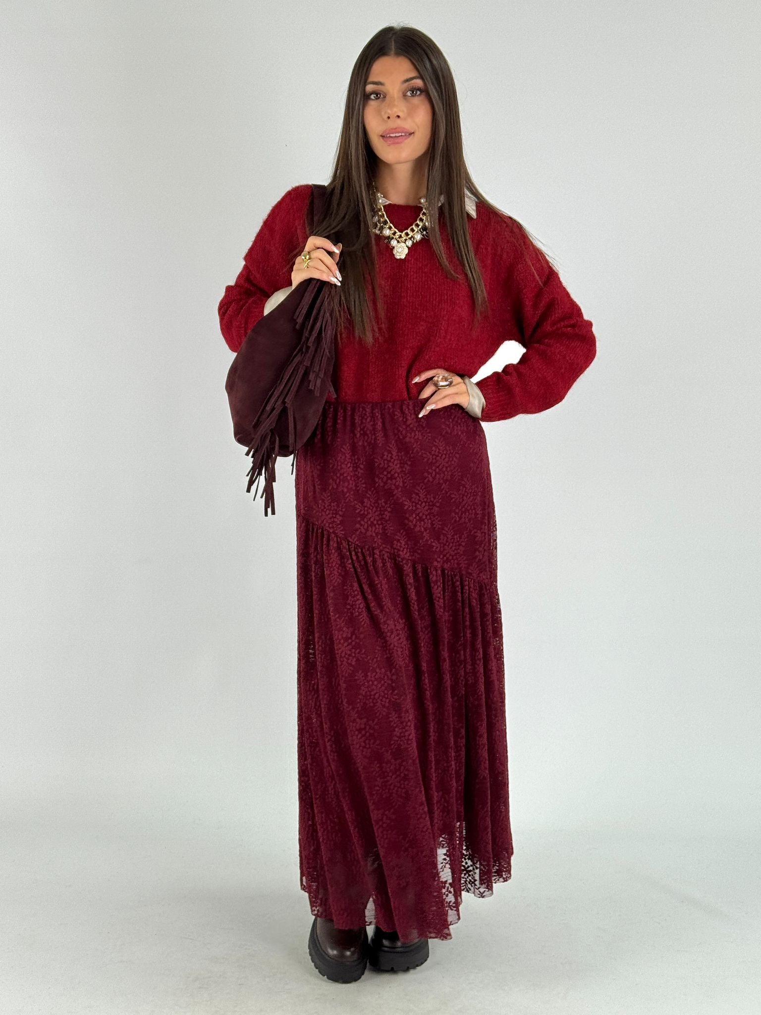 Gonna pizzo Genova bordeaux