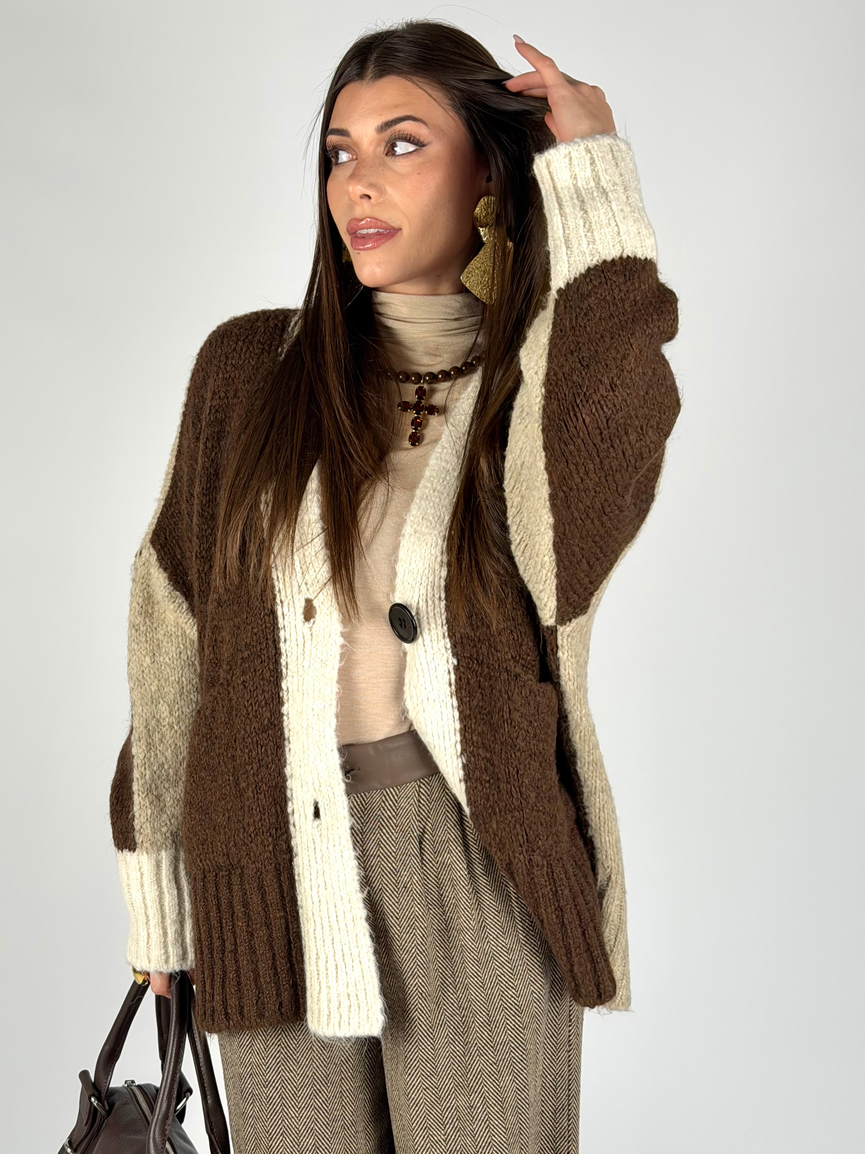 Cardigan due colori moro