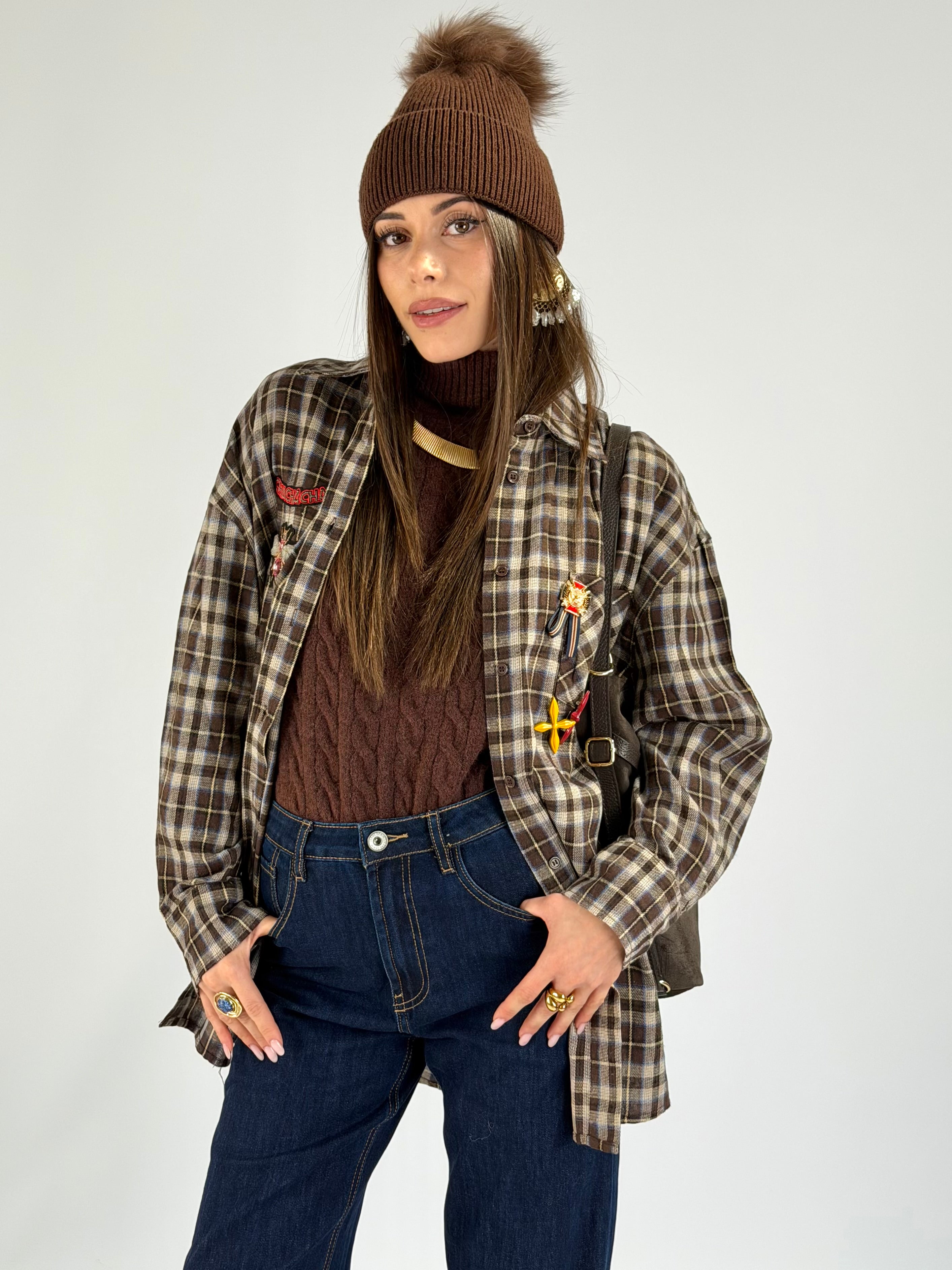 Camicia check spille moro