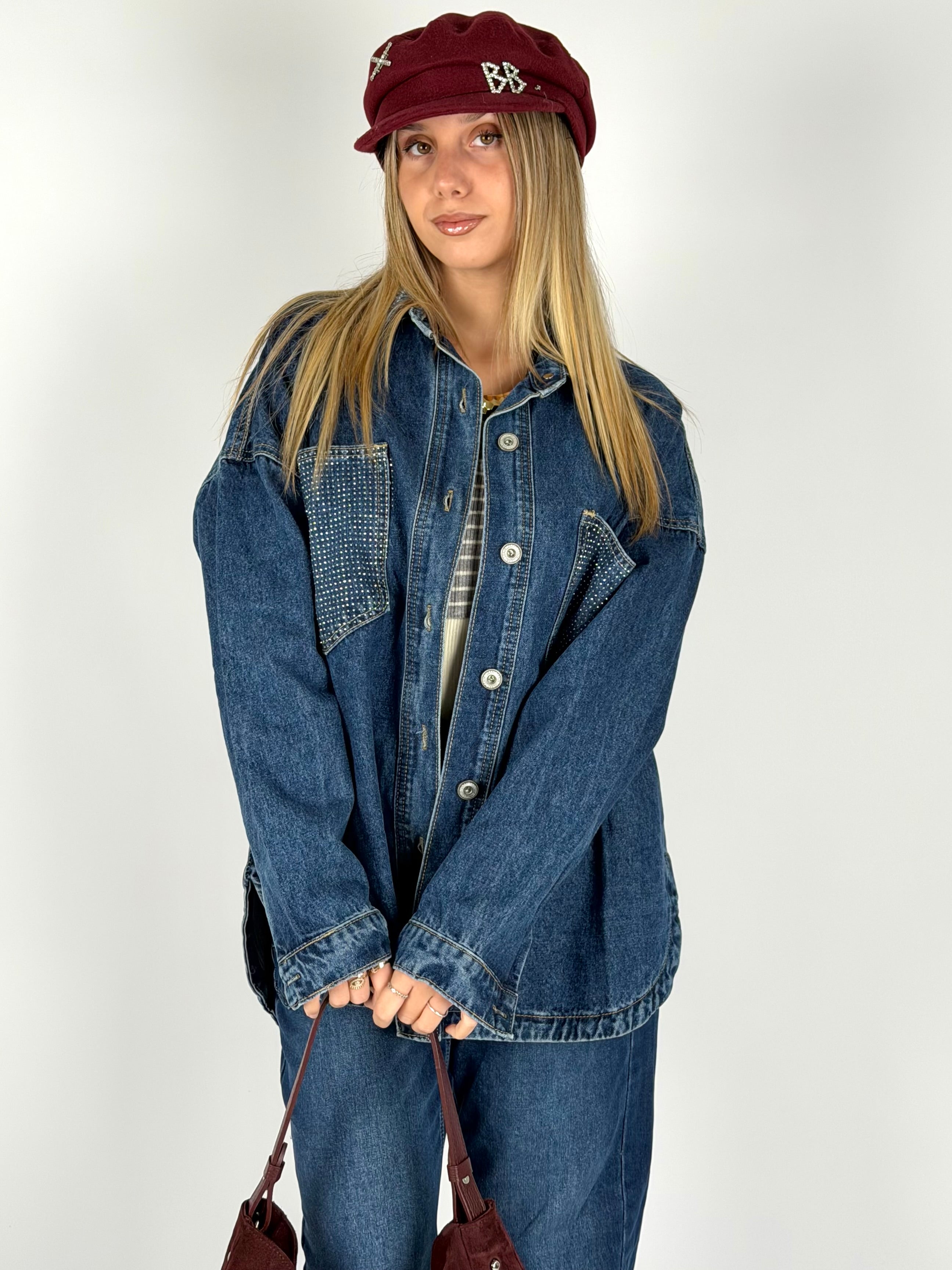 Camicia denim zirconi blu