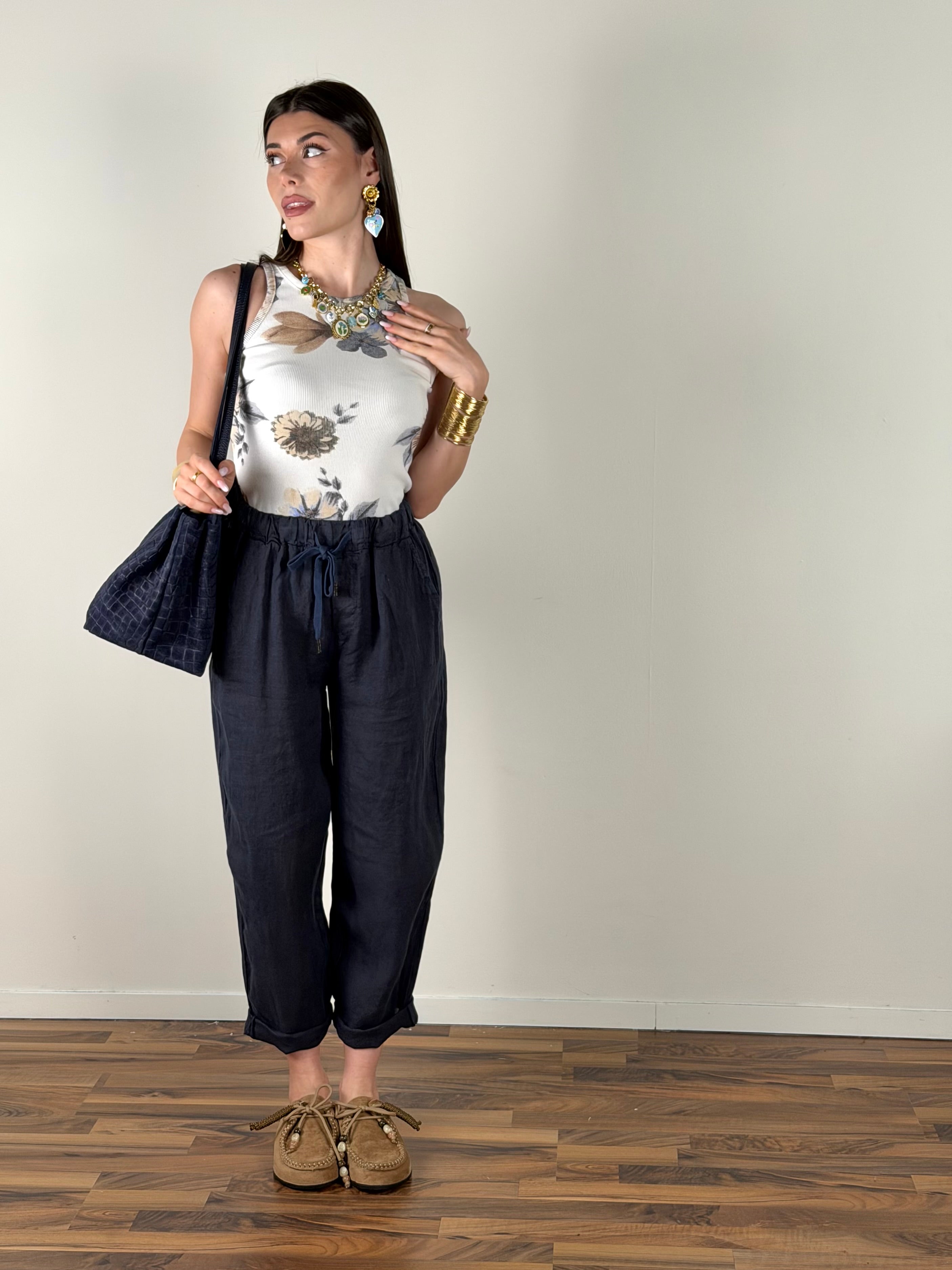 Pantalone lino Napoleone blu