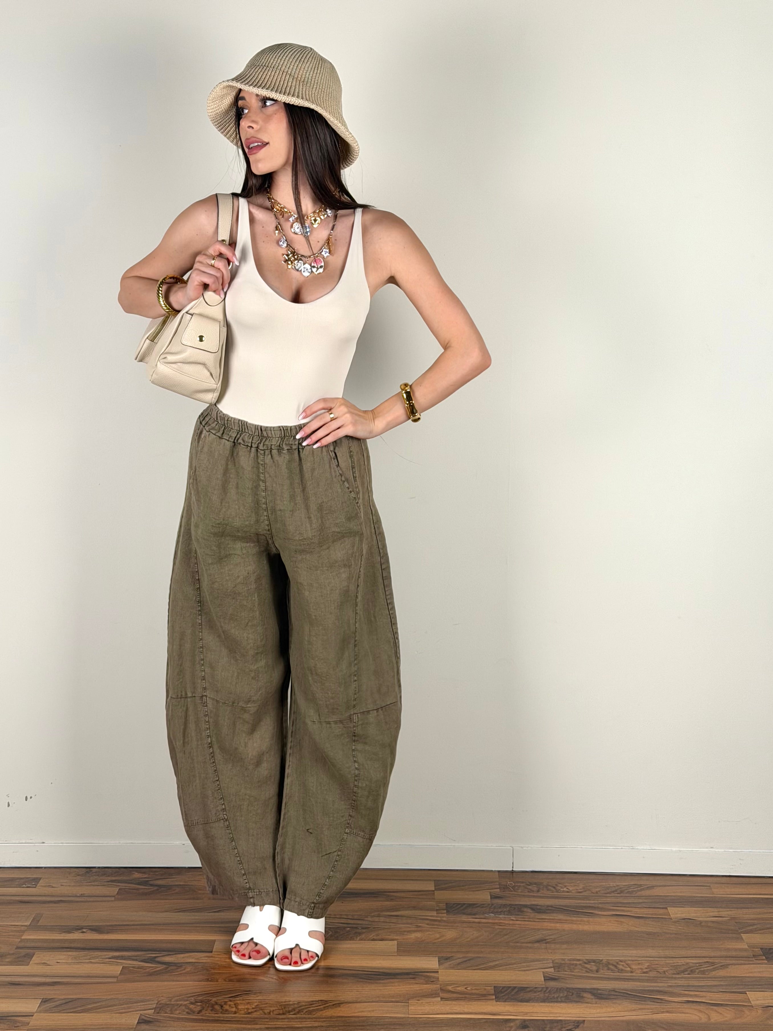 Pantalone puro lino Siena verde