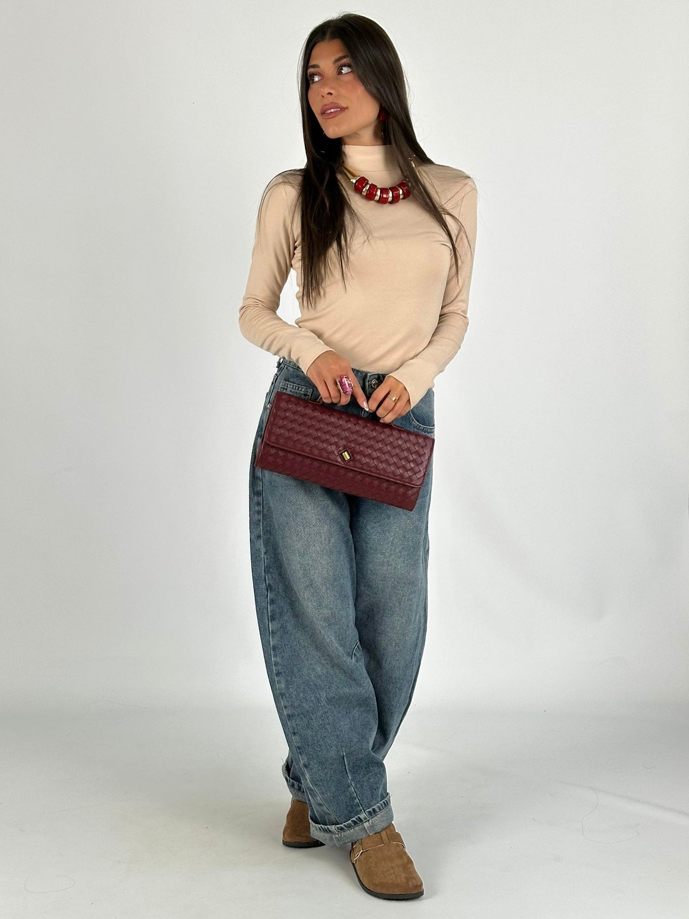 Maglia collo alto beige