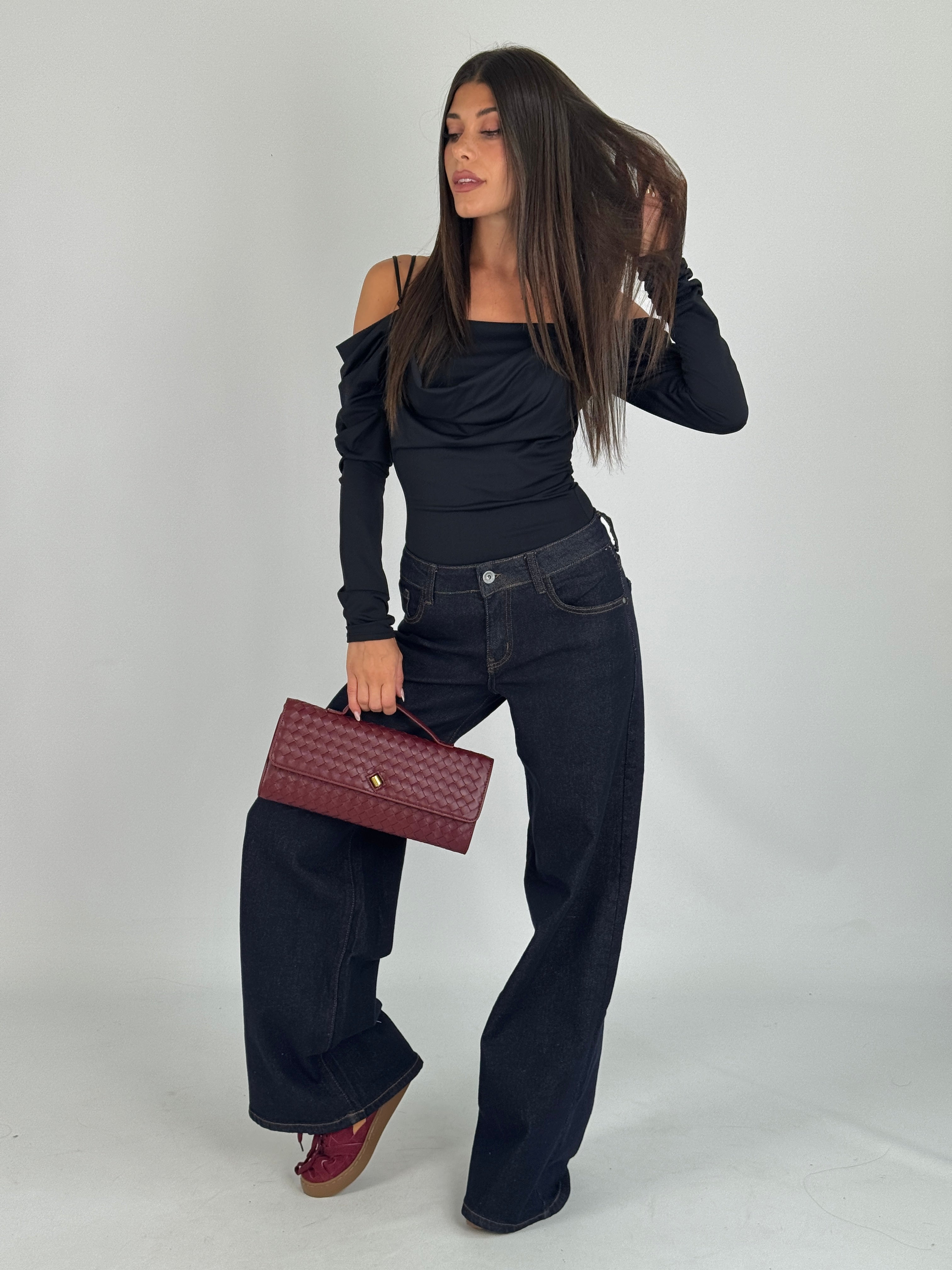 Jeans palazzo cuciture blu scuro