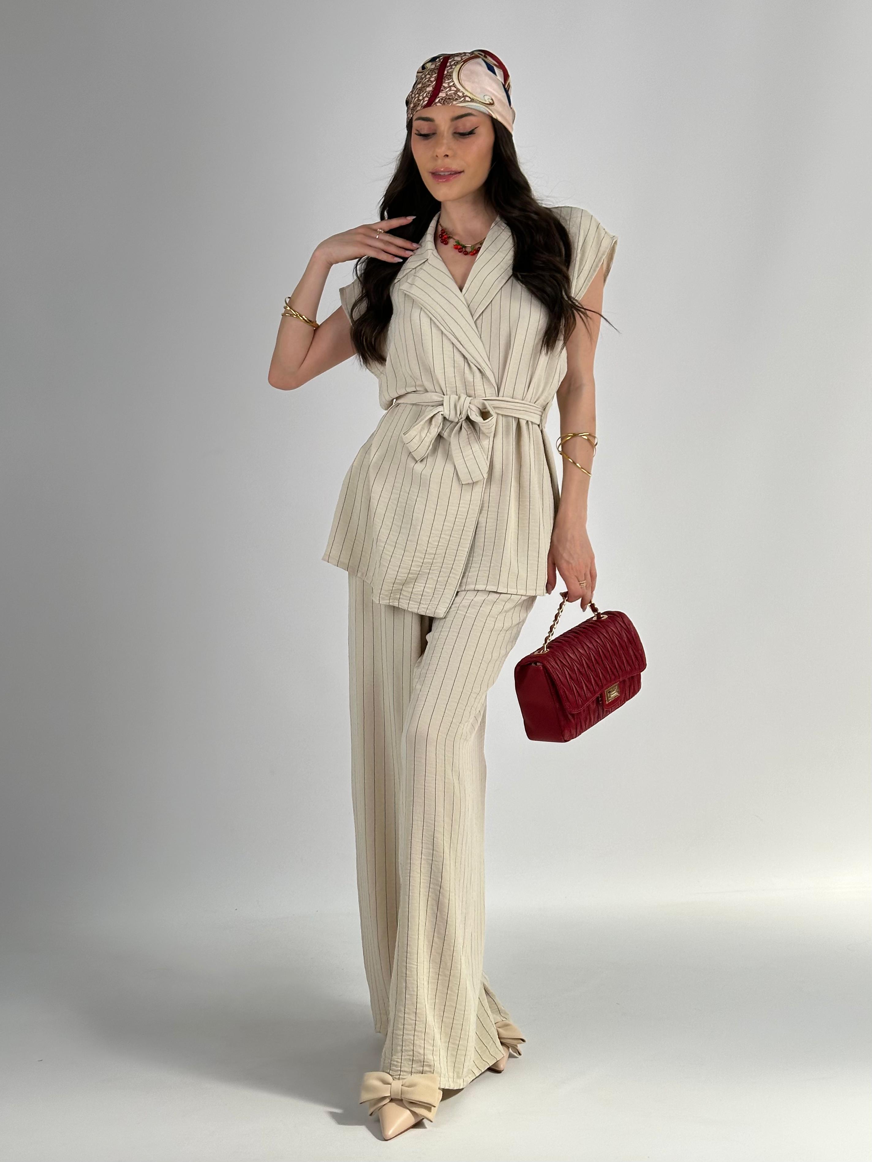 Completo Office gessato beige