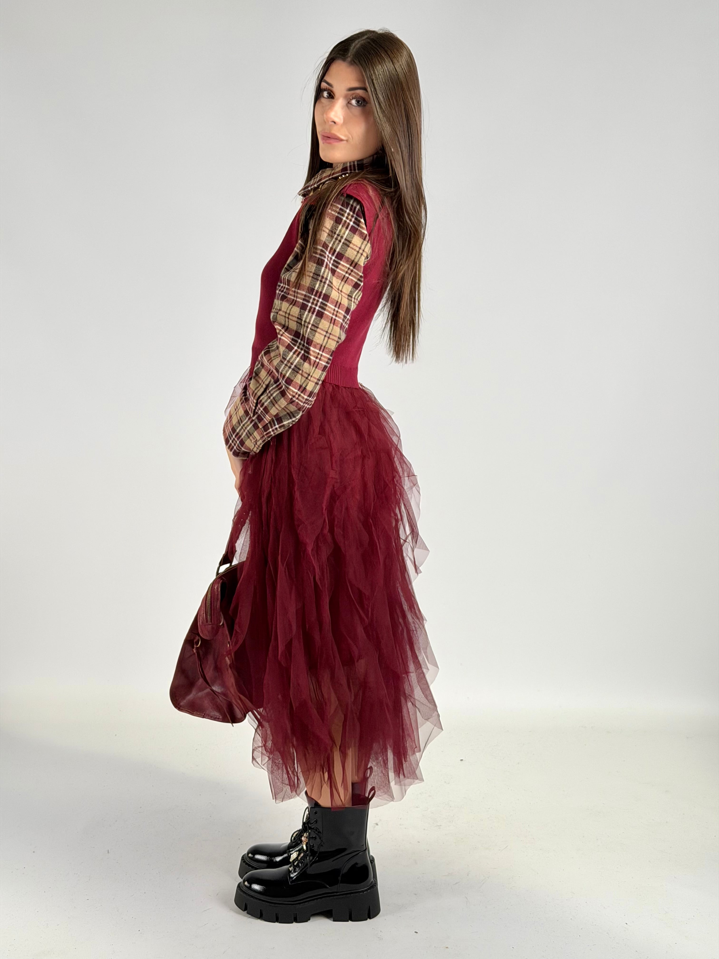 Abito tulle bordeaux